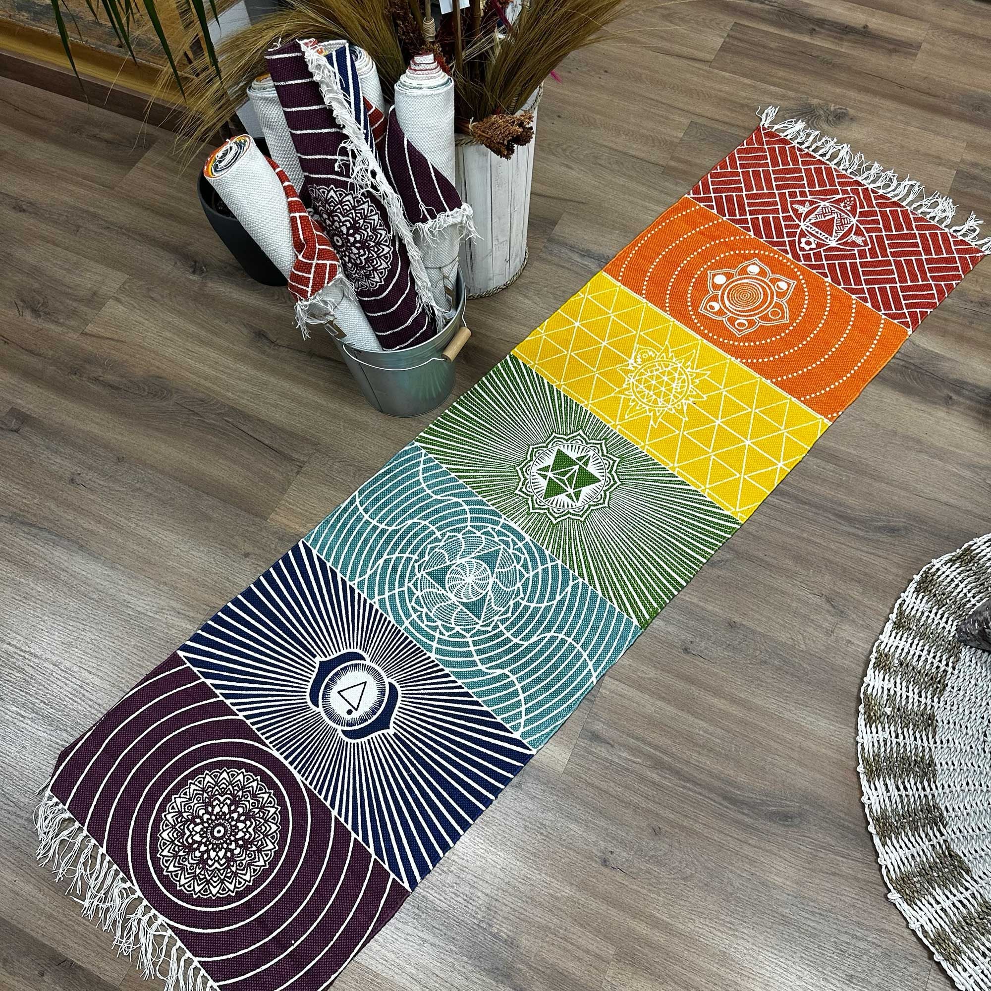 Yoga Rug 60x200cm with 7 Chakras Design for Versatile Use