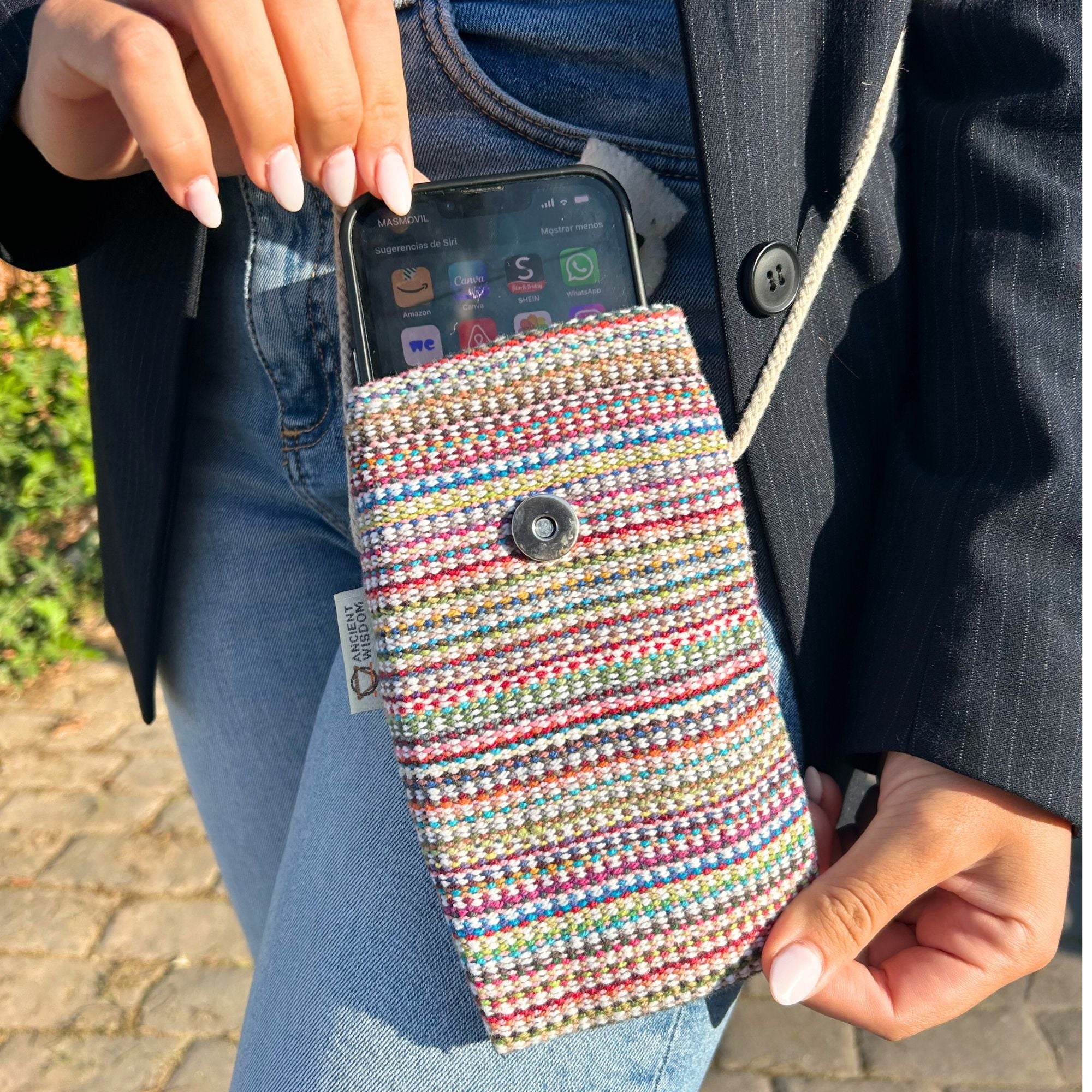 Phone Holder Bag Stripes Pink with Bunny Decor for Everyday Use