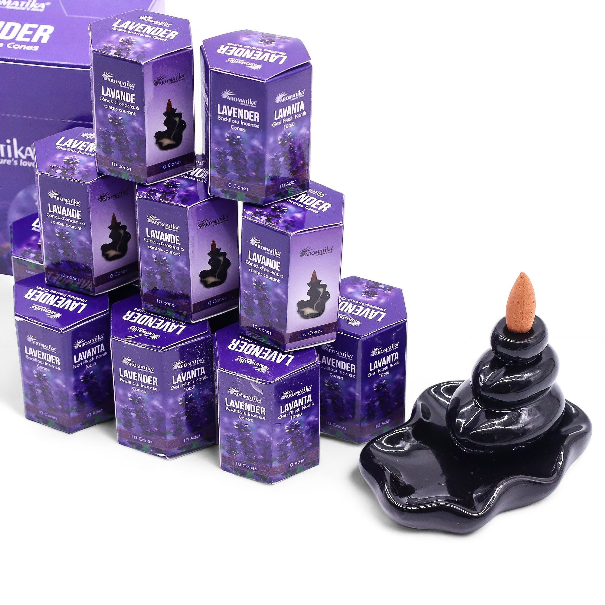 Pack of 10 Lavender Masala Backflow Incense Cones for Relaxation
