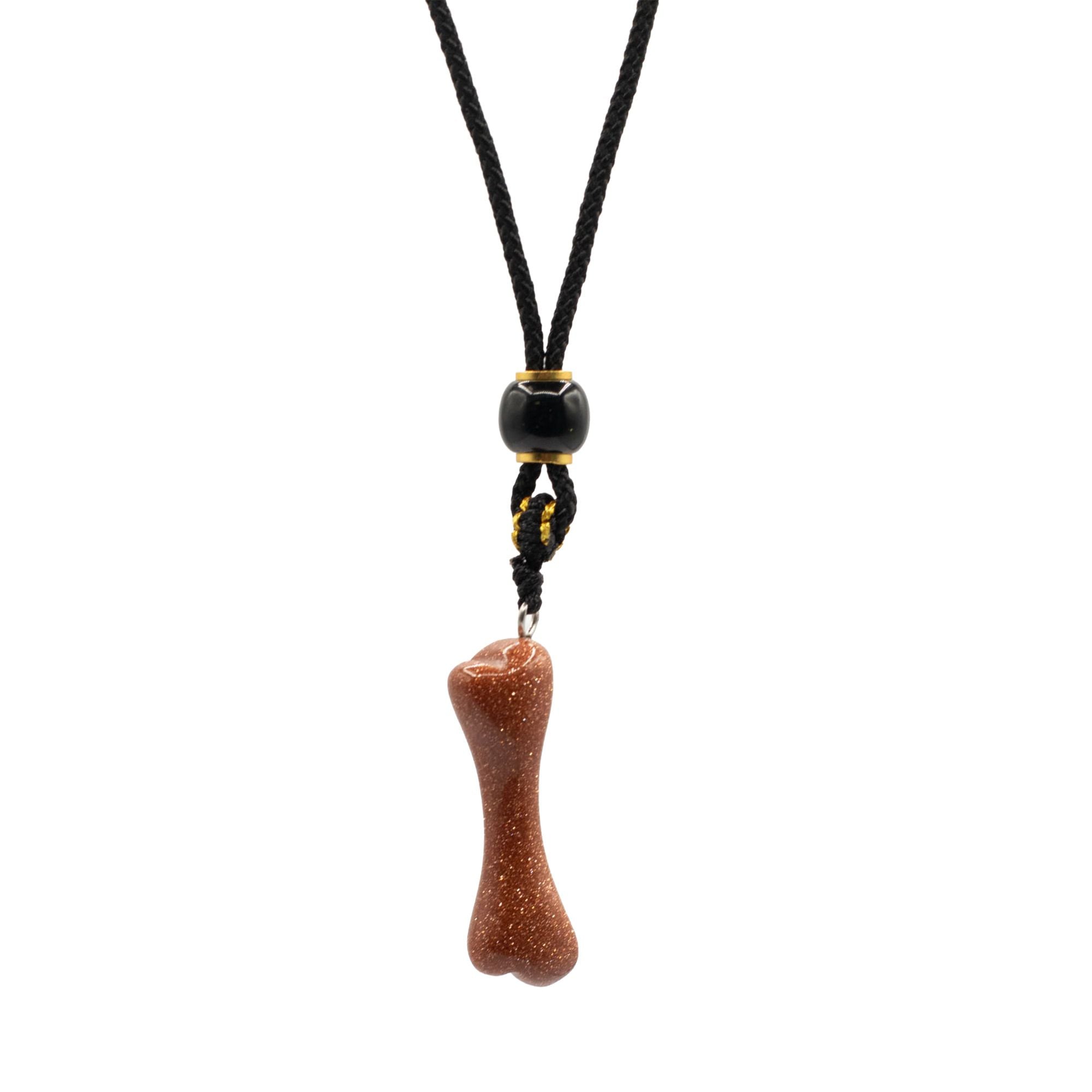 Cord Necklace Gemstone Pendant - Goldstone Bone
