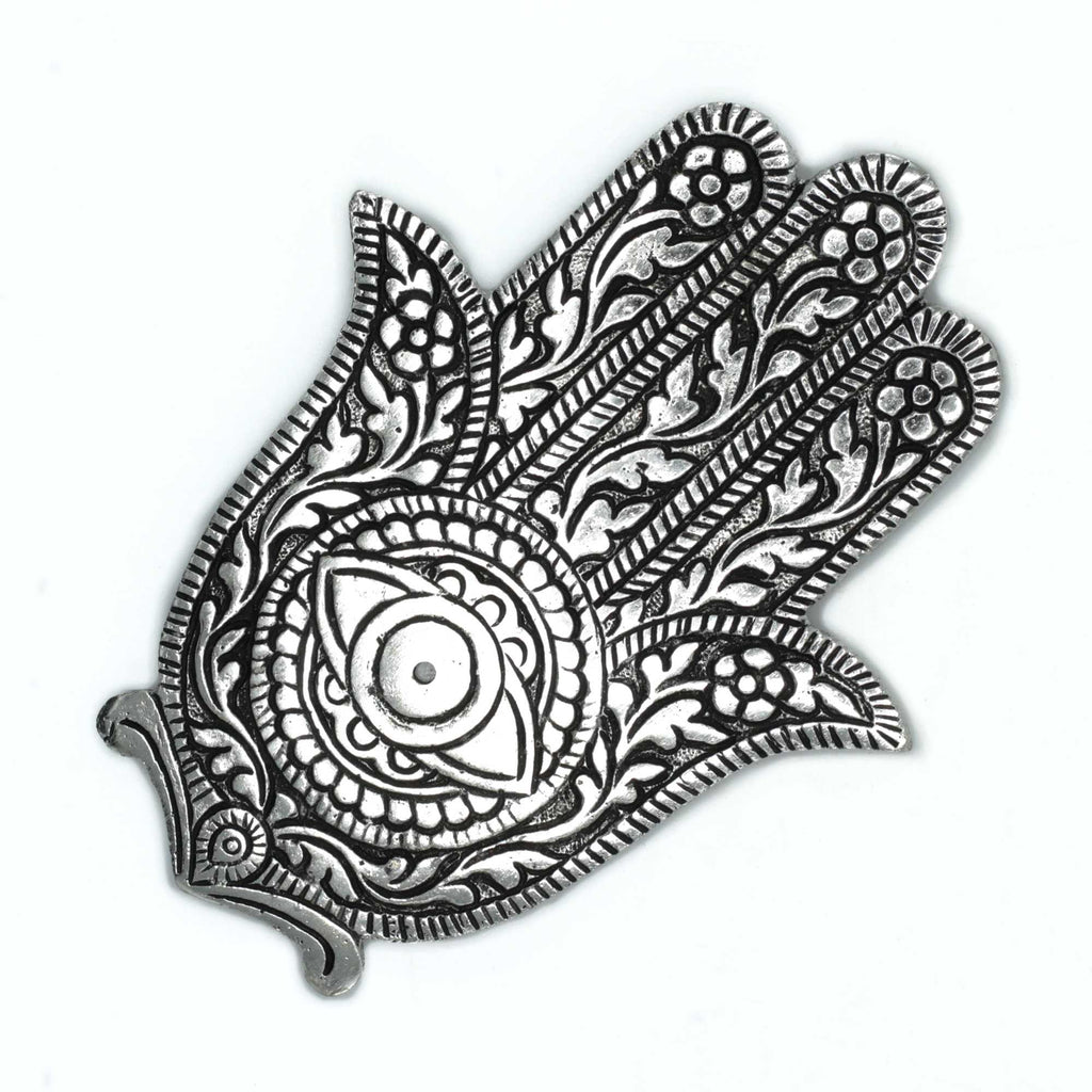 Polished Aluminium Hamsa Incense Holder 14cm for Home Decor