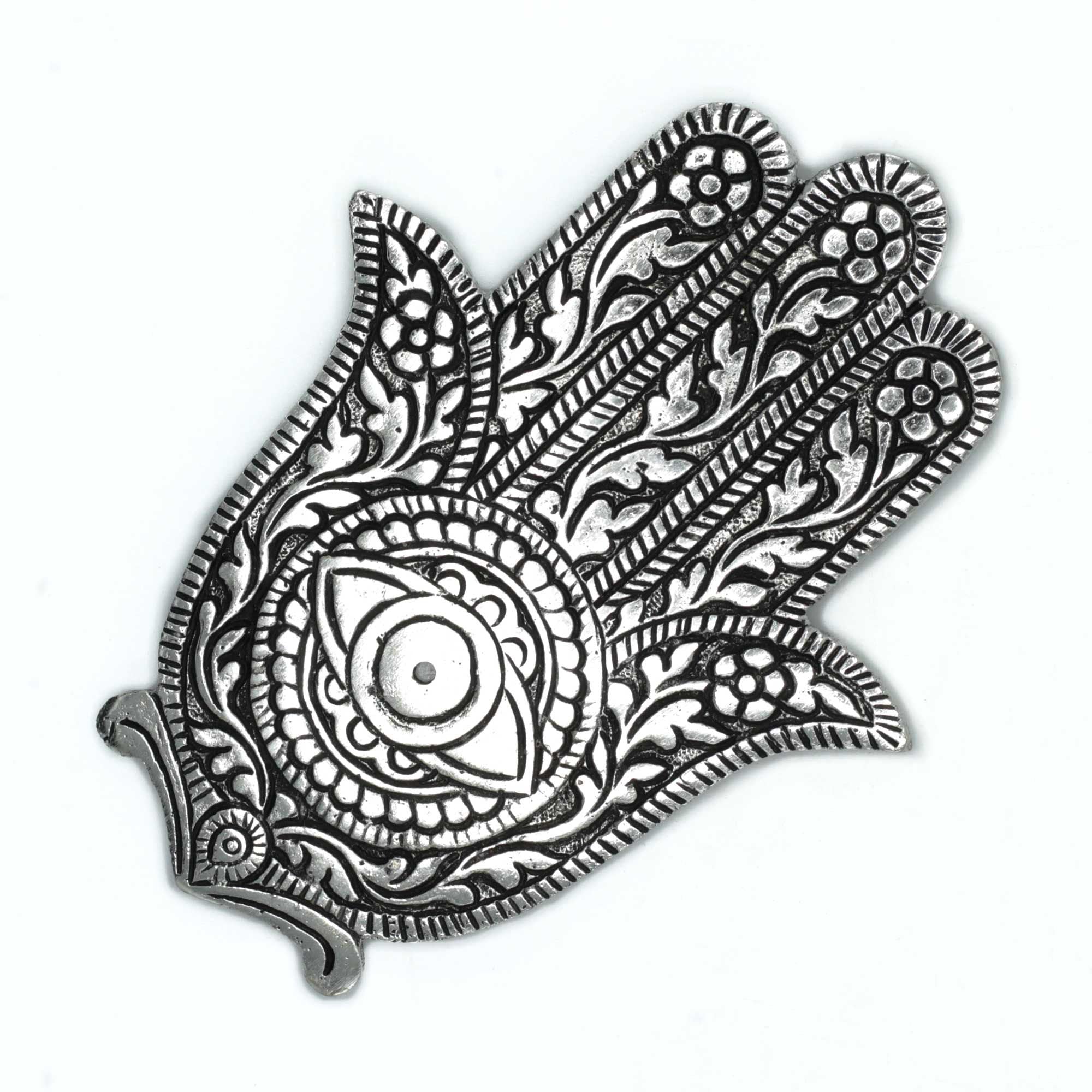 Polished Aluminium Hamsa Incense Holder 14cm for Home Decor