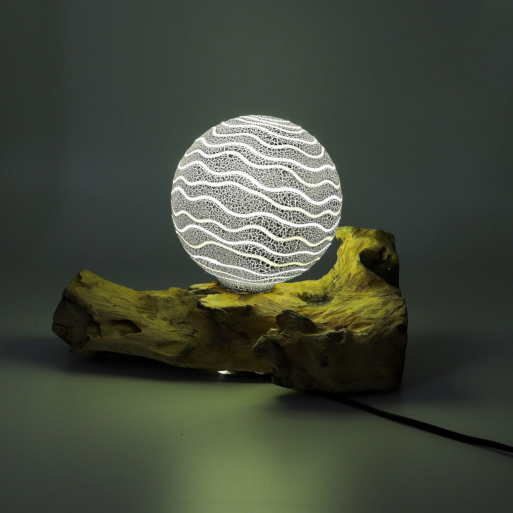 DriftGlow Lamp with Grey Luna Shade and Unique Driftwood Base