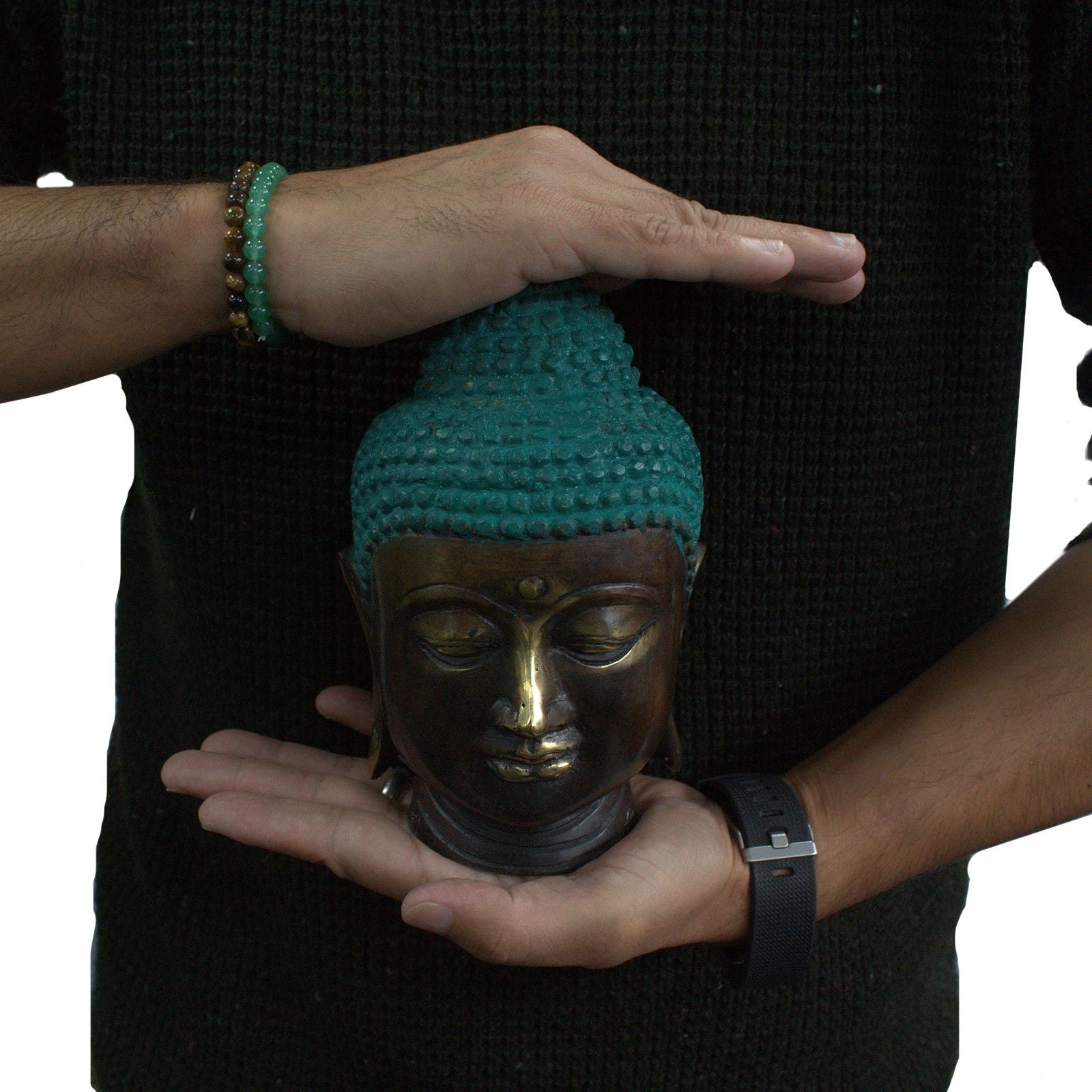 Large Classic Brass Buddha Head for Tranquil Home and Spa Decor