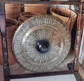 Large Gong in Brown Antique Stand 80cm with Black Pattern Design