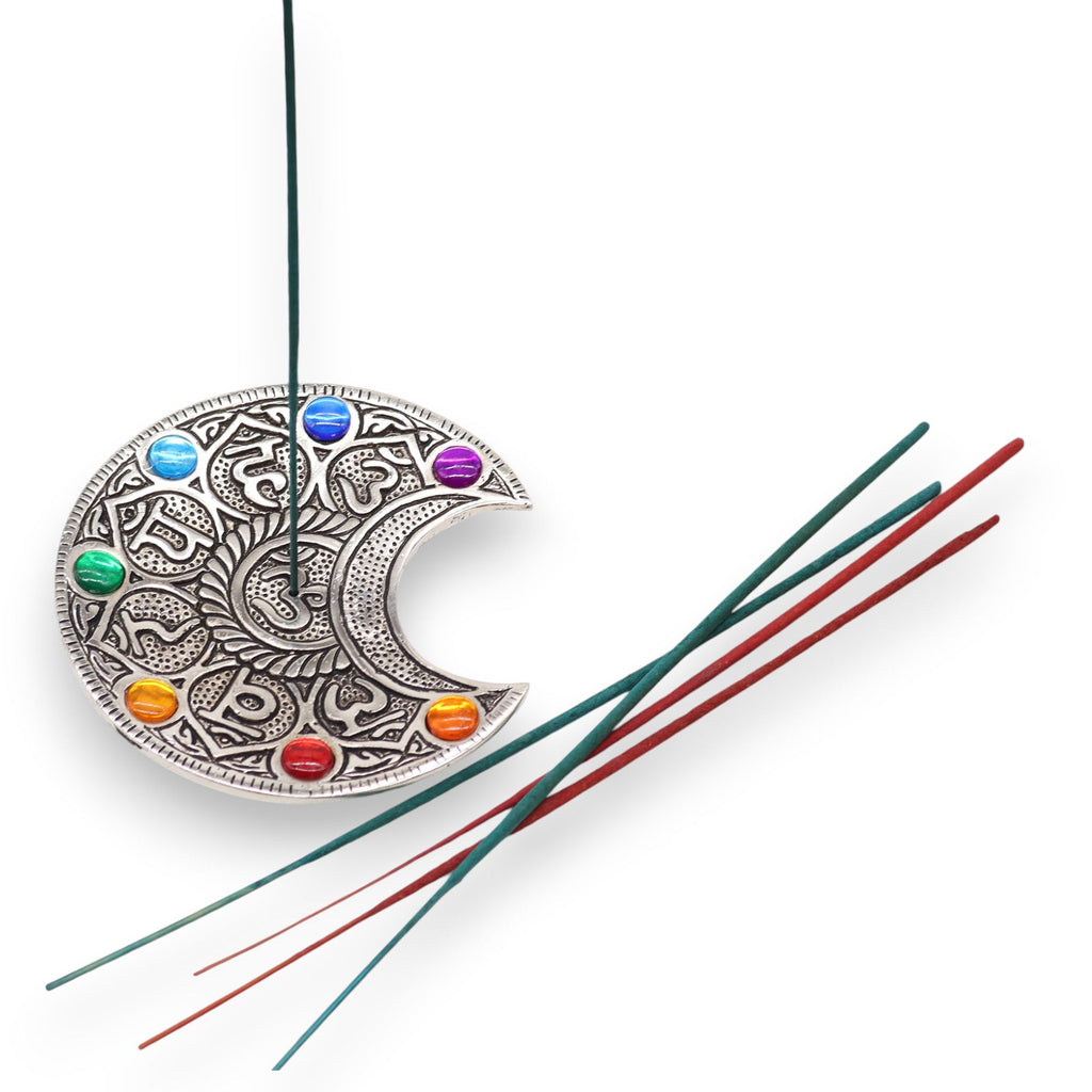 Seven Chakra Moon Incense Holder with Vibrant Chakra Design