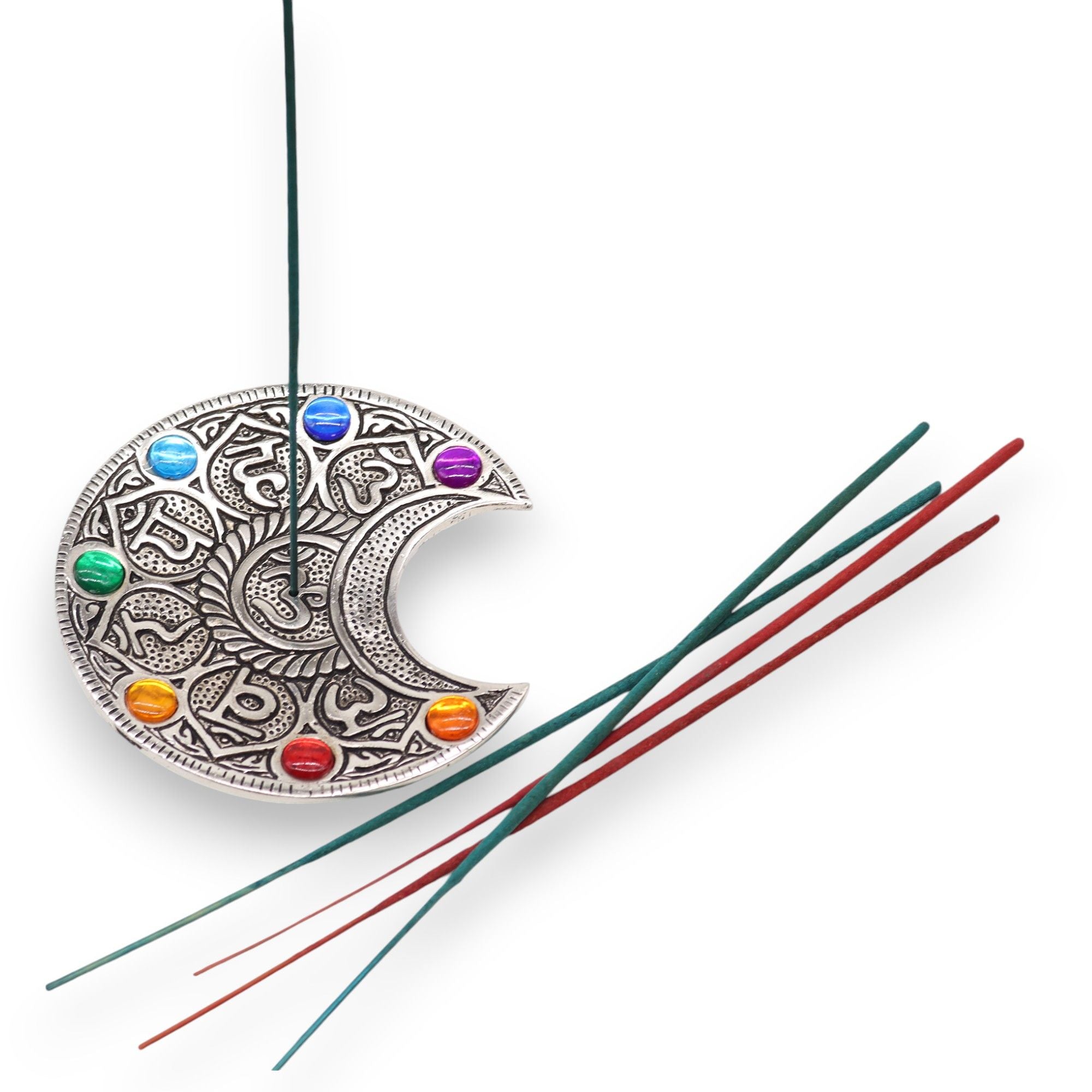 Seven Chakra Moon Incense Holder with Vibrant Chakra Design