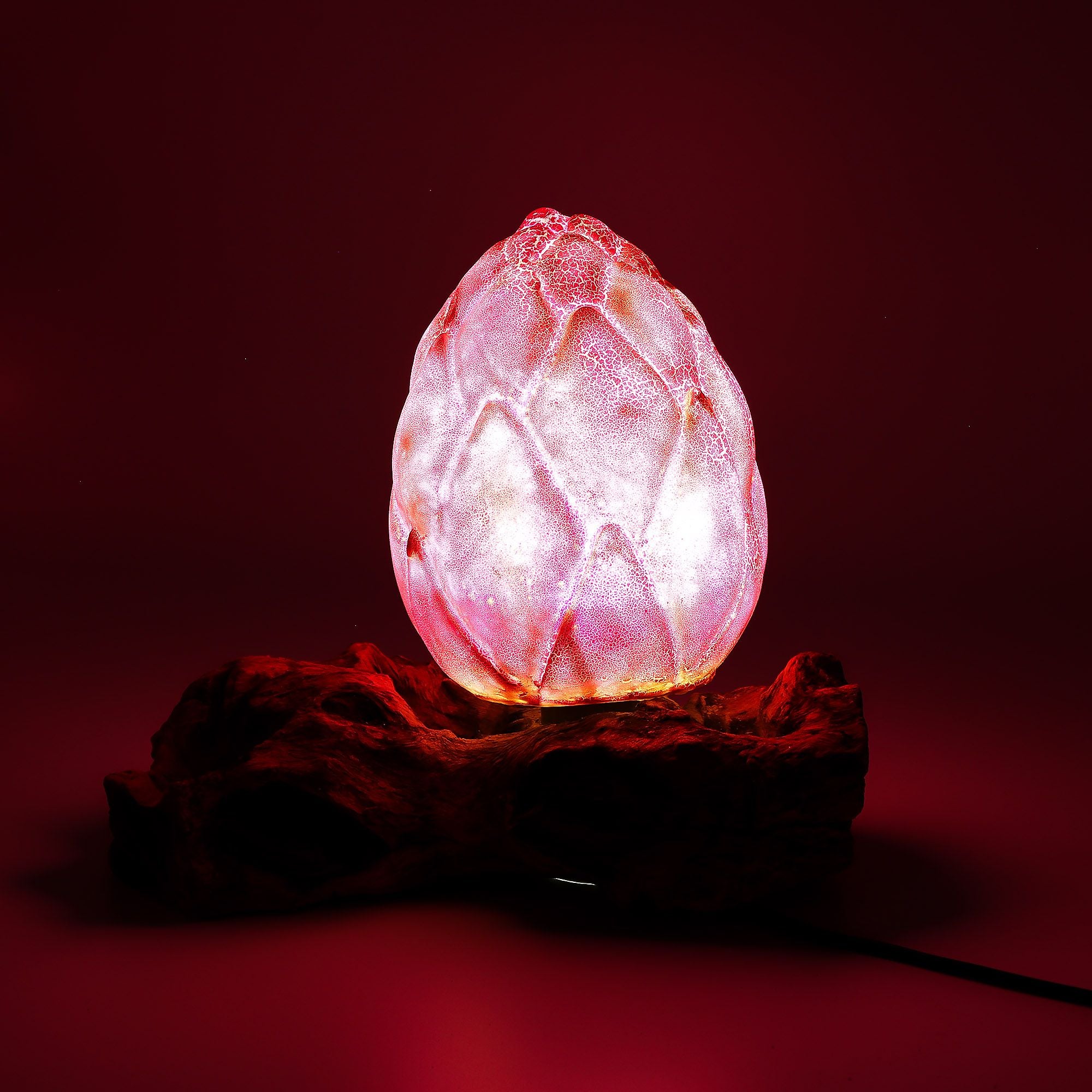 DriftGlow Lamp with Crackle Lotus Flower Shade in Purple