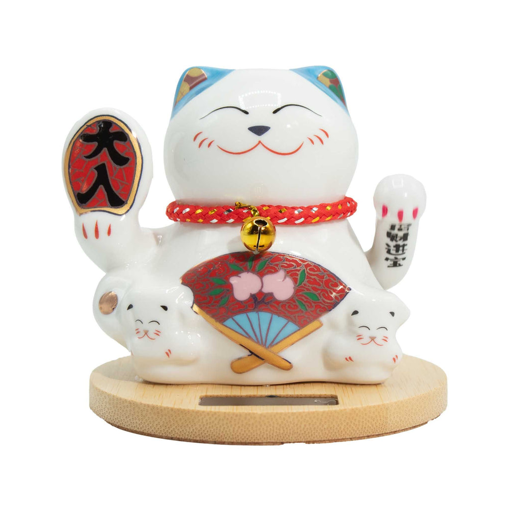 Solar Money Cat Wooden Base Blue Moving Hand Decorative Ornament