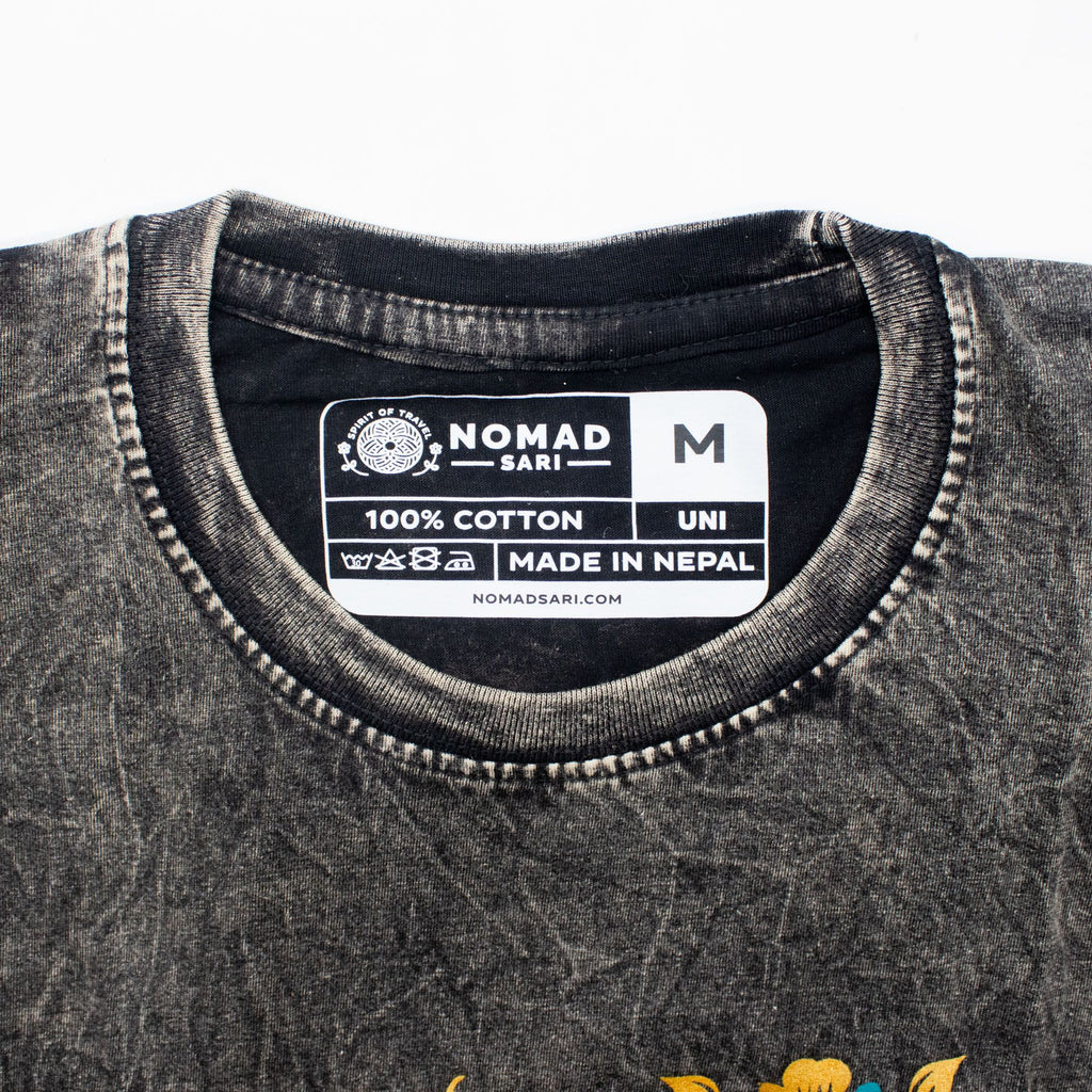 Nomad Sari Stonewashed Cotton T Shirt with Compass Design Charcoal