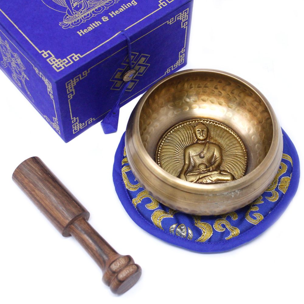 Medicine Buddha Singing Bowl Set 10cm with Cushion and Stick