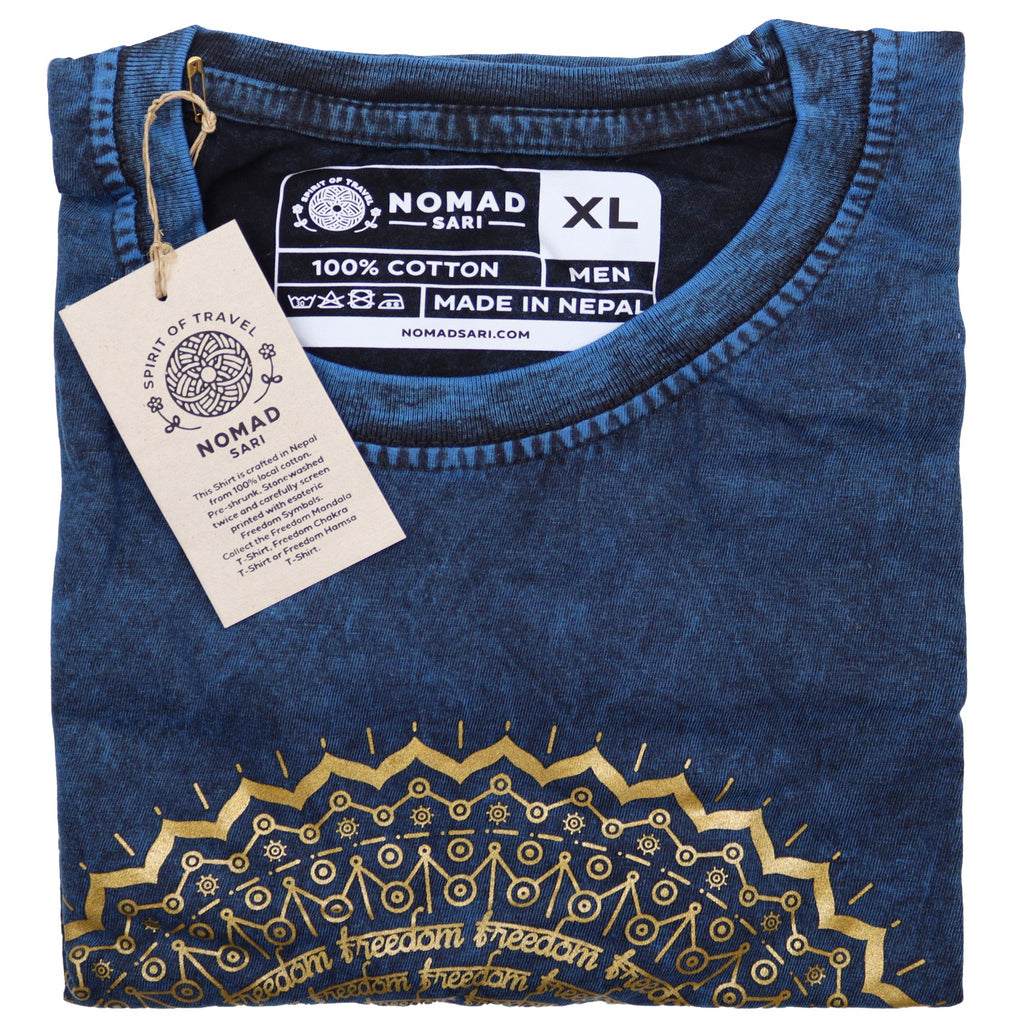 Nomad Sari Stonewashed Cotton T Shirt with Mandala Blue Design