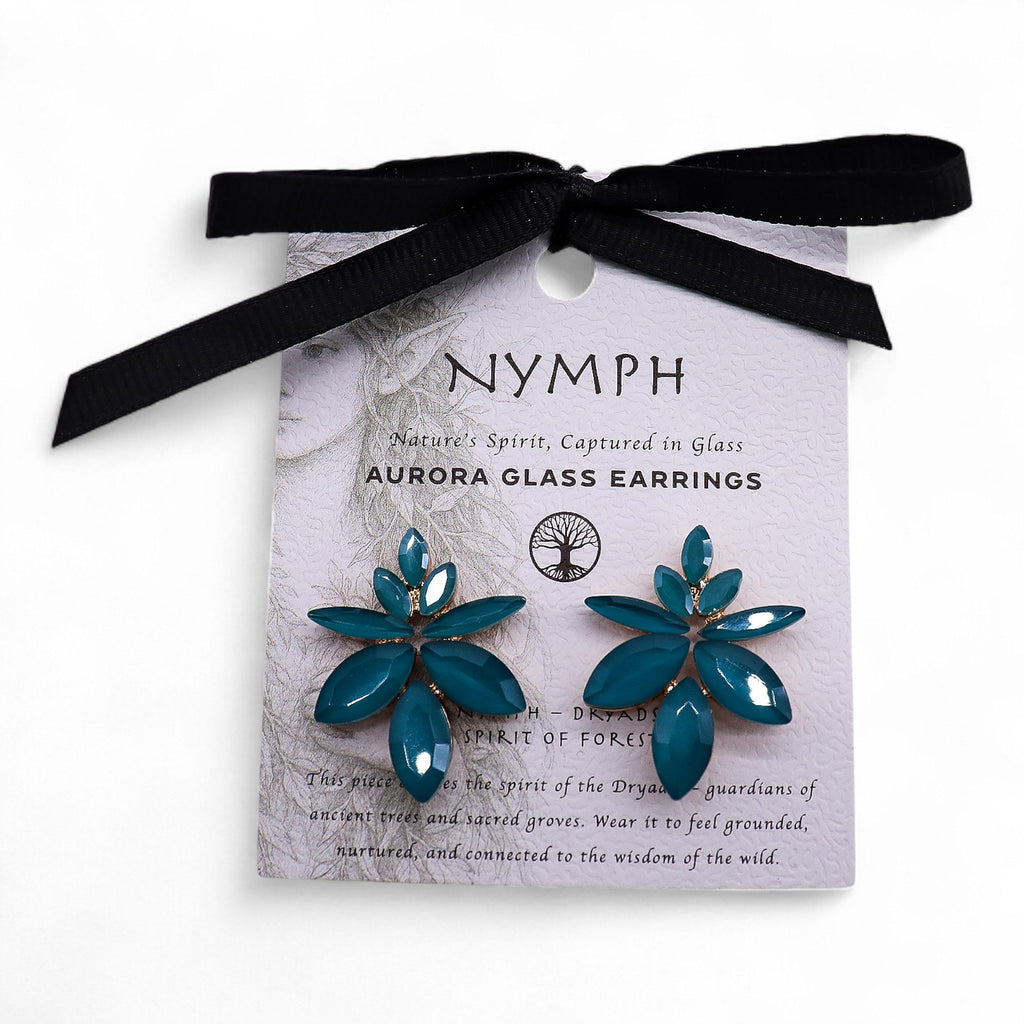 Teal Green Vintage Glass Flowers Earrings for Nature Lovers Gift