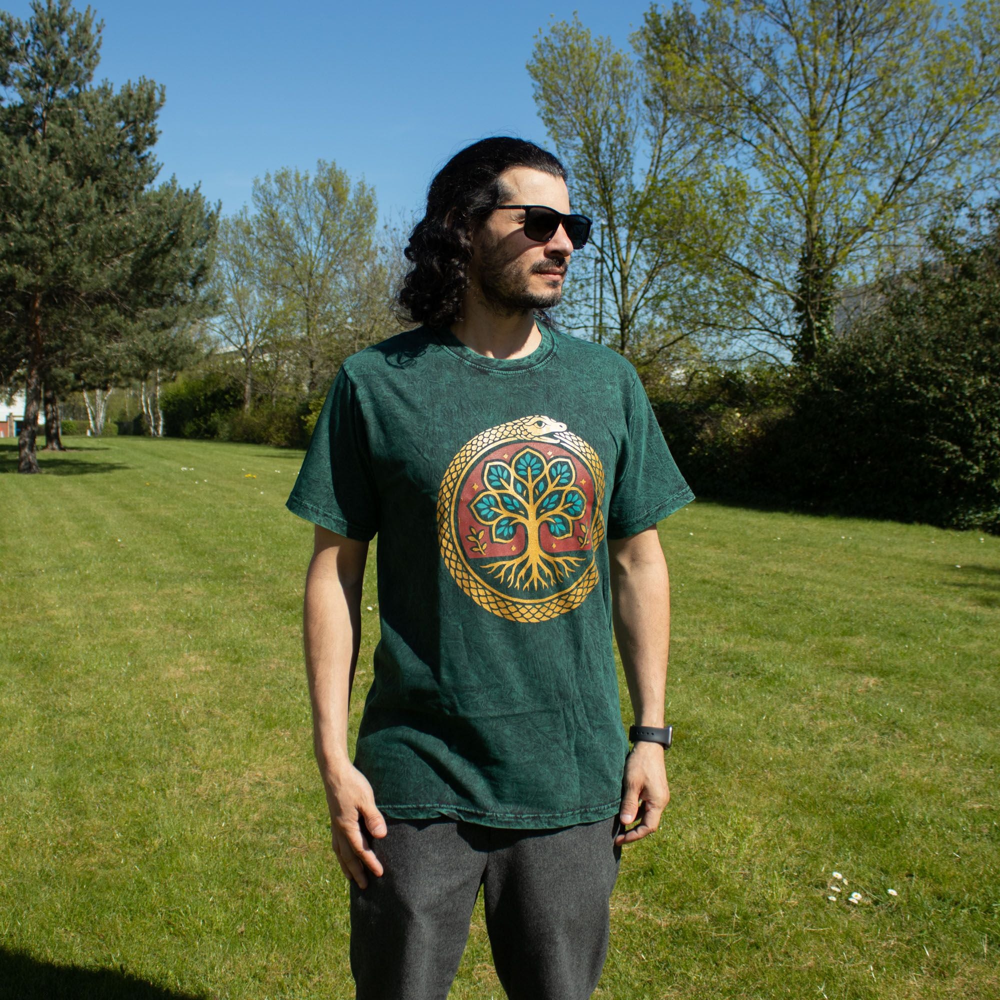 Nomad Sari Stonewashed Cotton T Shirt with Tree of Life Design