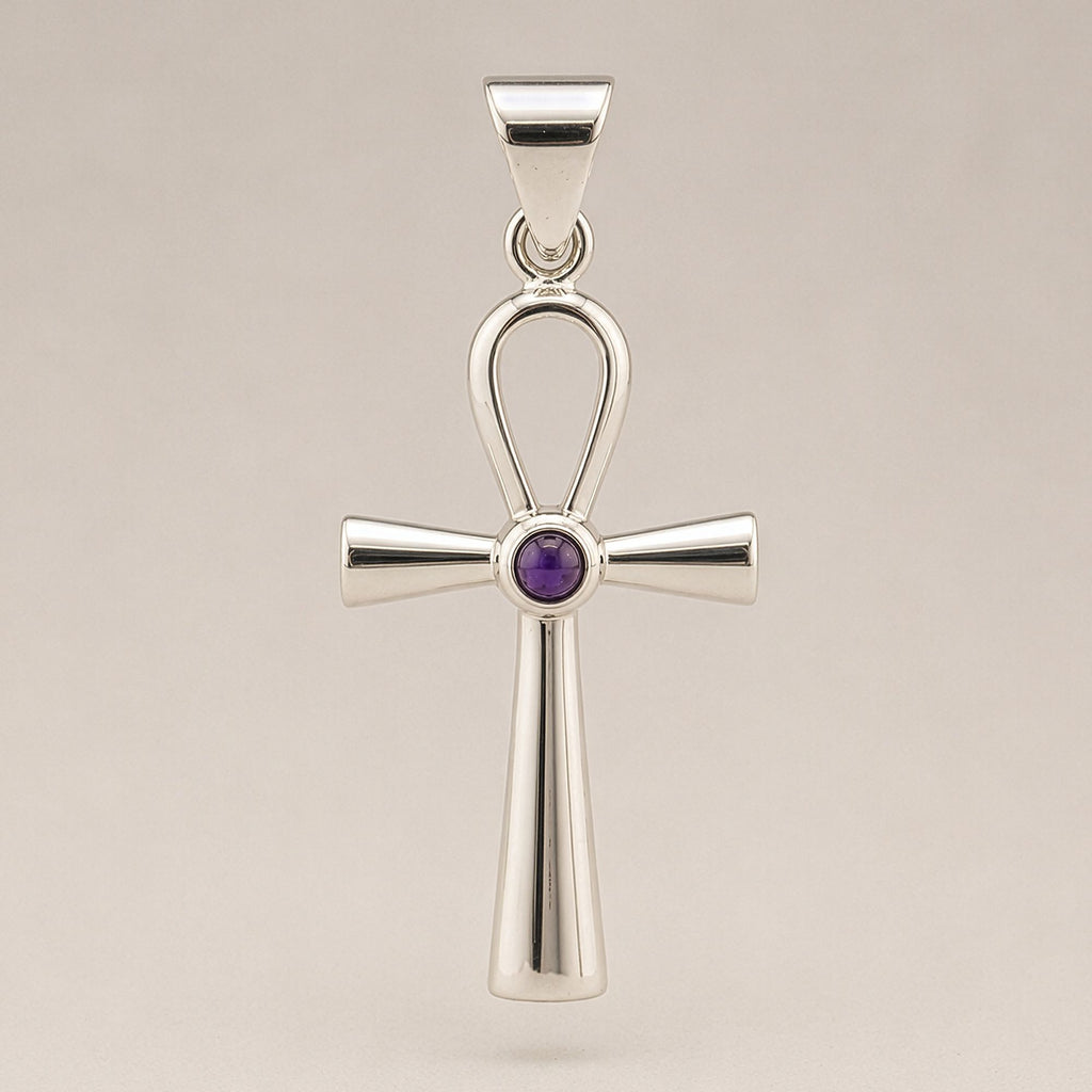 Indian Devotional Pendant with Silver Plated Ankh Symbol Design
