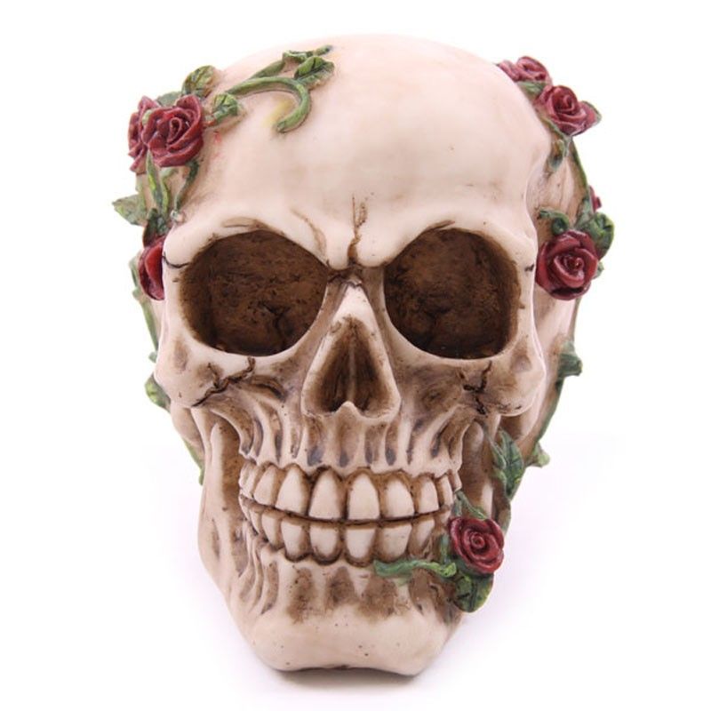 Skull with Roses Random Design Gothic Ornament for Halloween