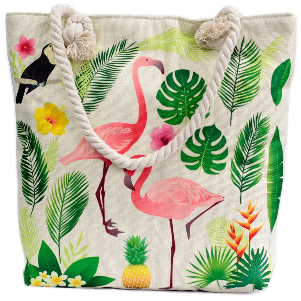 Flamingo Design Rope Handle Bag for Beach Days and Everyday Use