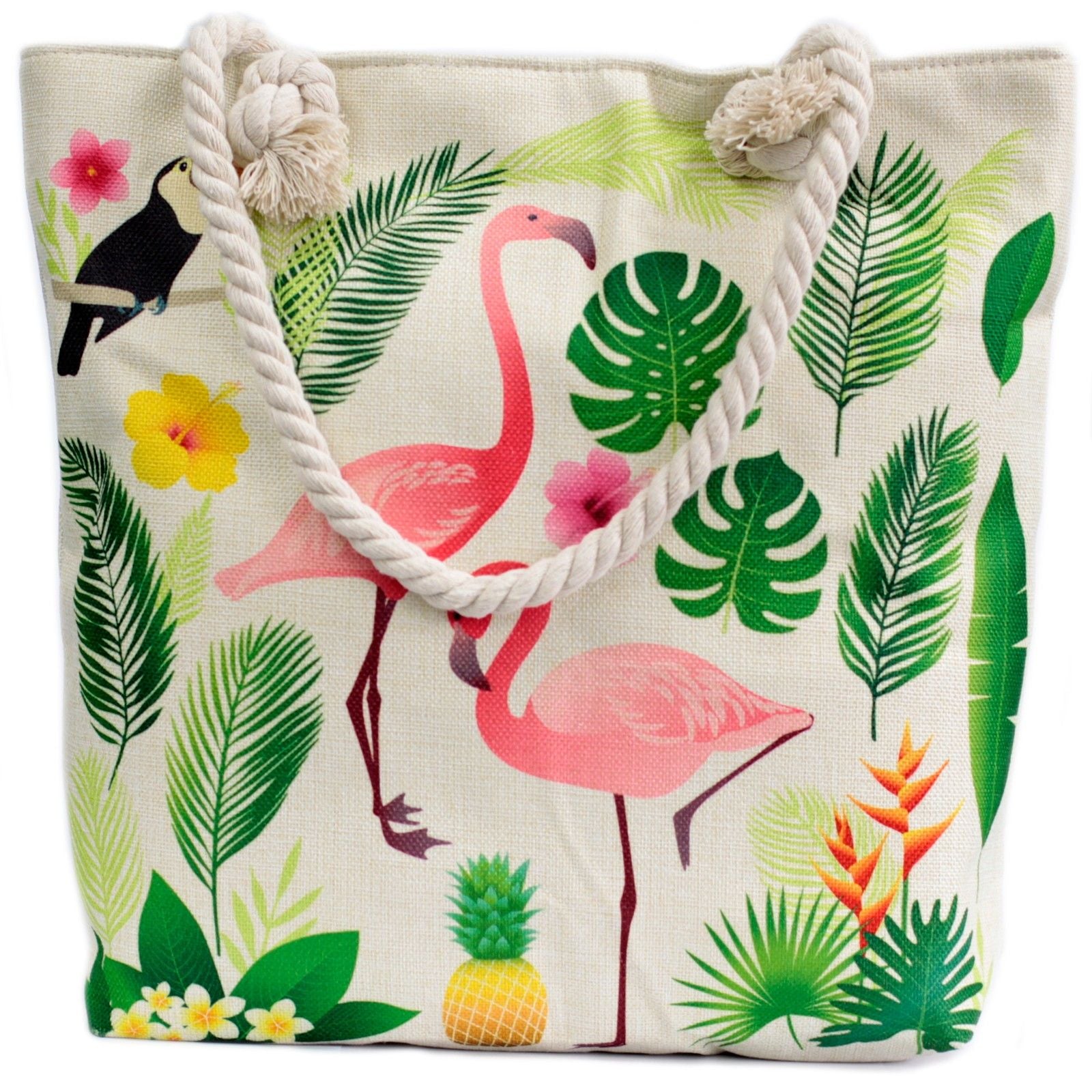 Flamingo Design Rope Handle Bag for Beach Days and Everyday Use