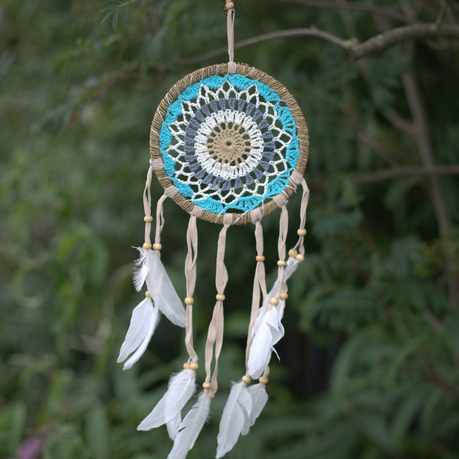 Pastel Blue Macramé Dream Catcher 16cm for Peaceful Sleep