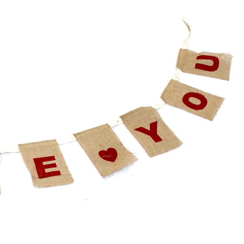Natural Bunting I LOVE YOU Large with Hearts for Parties