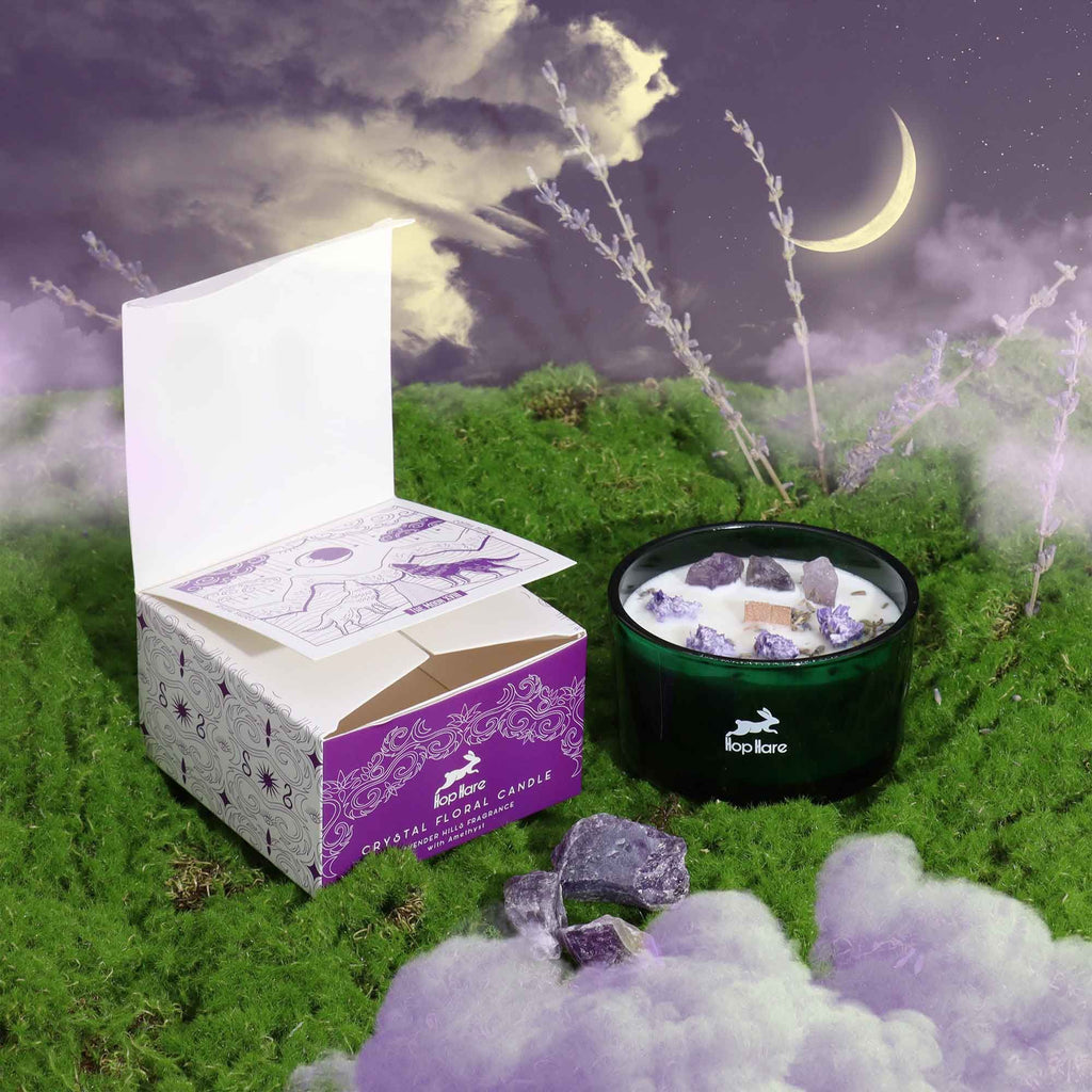 Crystal Magic Flower Candle The Moon with Amethyst and Lavender