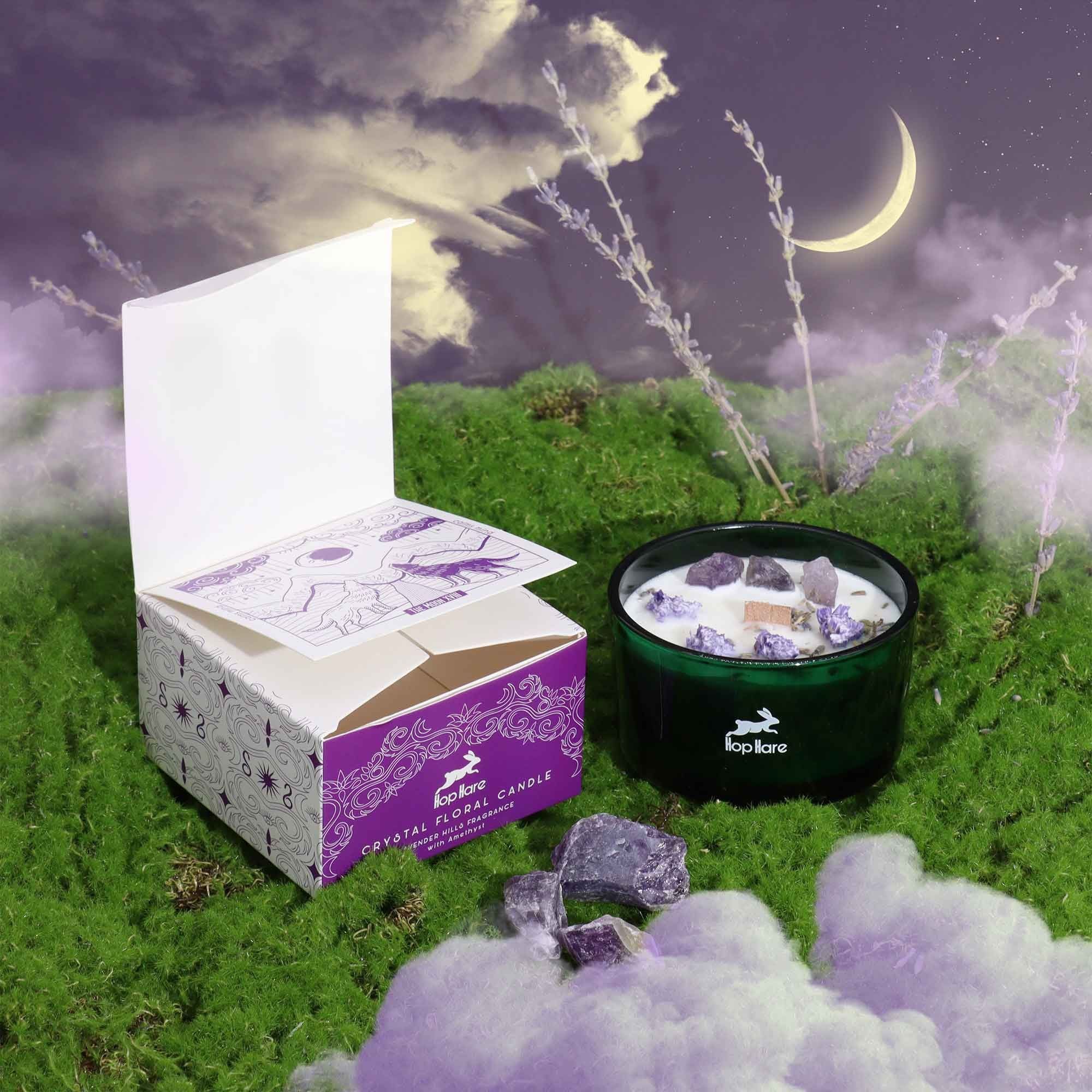 Crystal Magic Flower Candle The Moon with Amethyst and Lavender