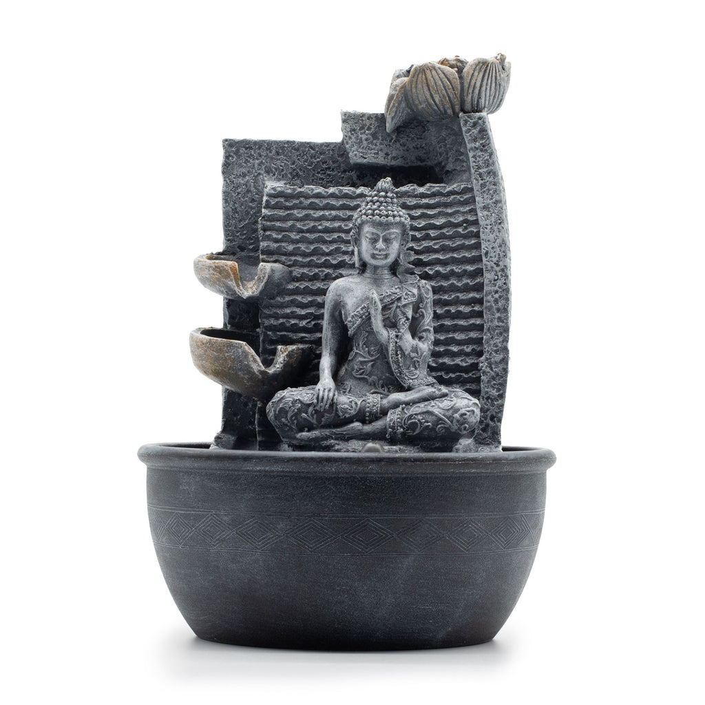 Tabletop Water Feature with Buddha and Lotus Flower Cascade Design