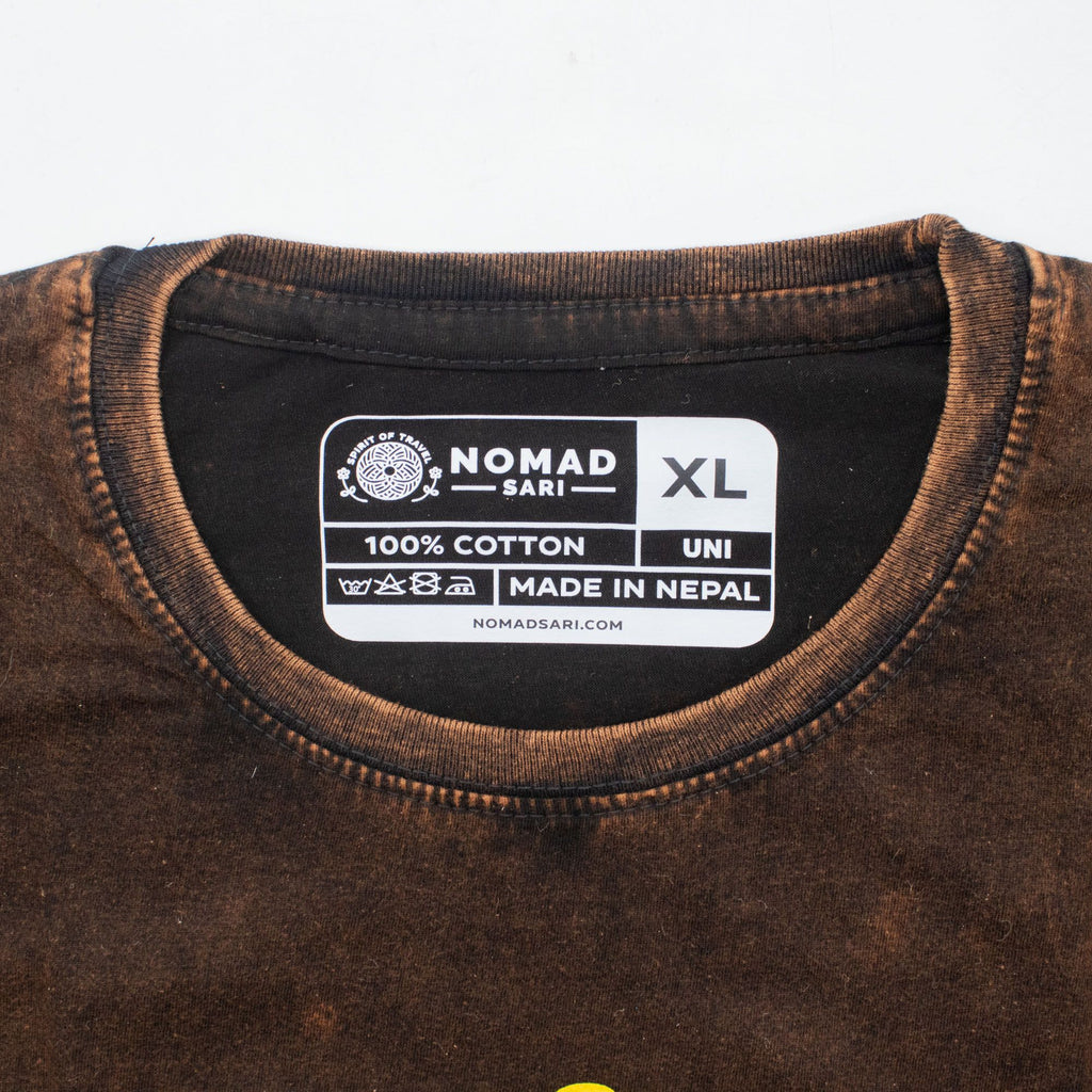 Nomad Sari Stonewashed Cotton T Shirt with Sun and Zodiac Design