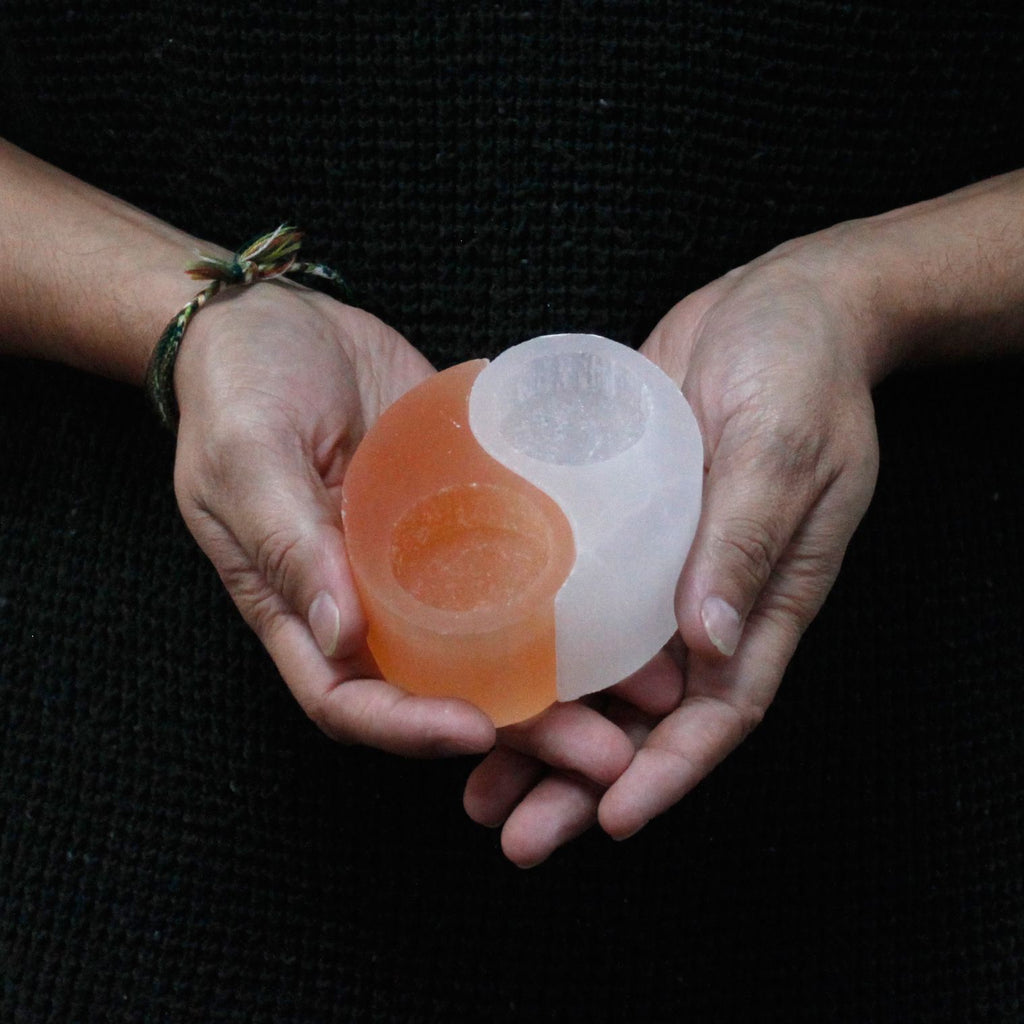 Selenite Ying Yang Candle Holder for Elegant Home Decor