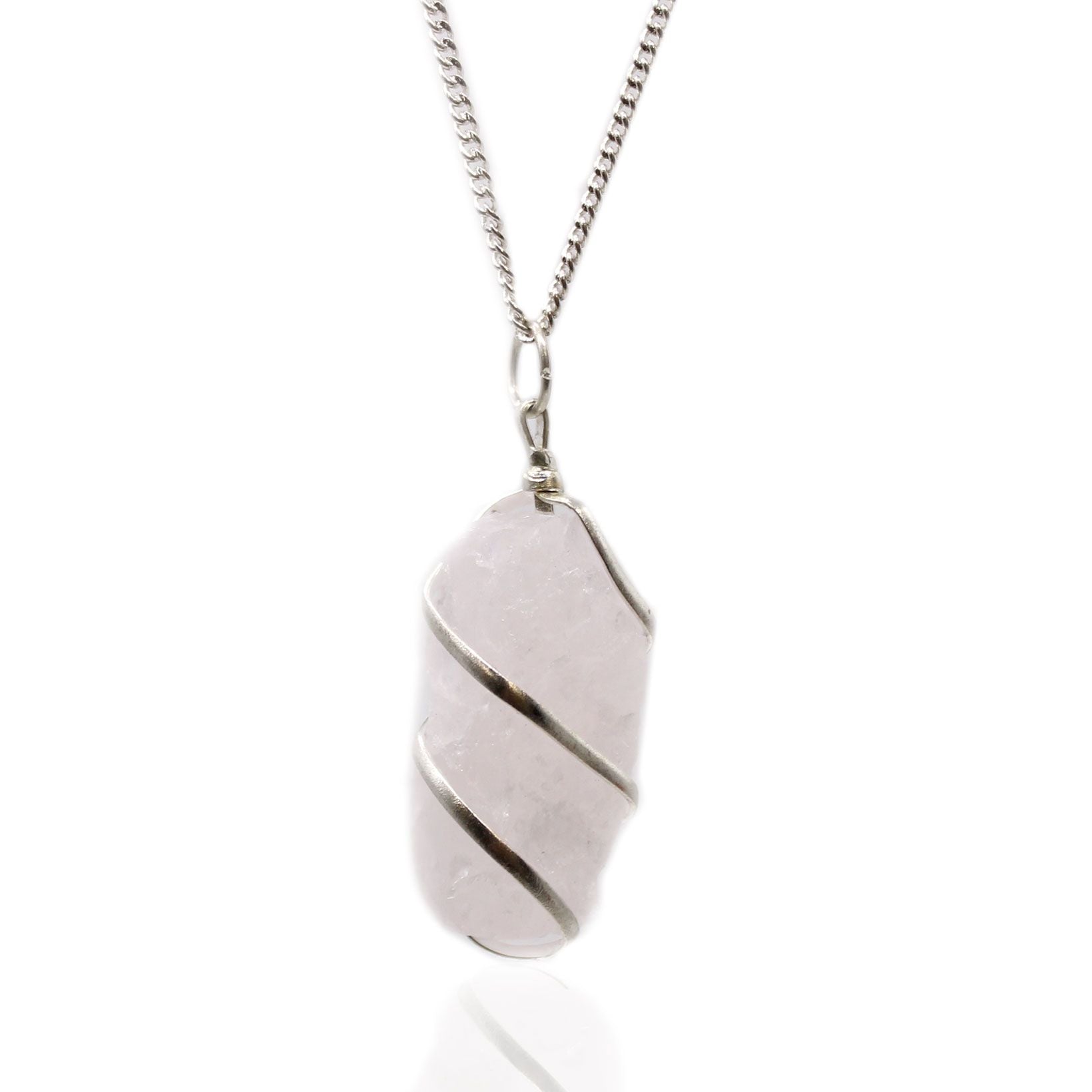 Cascade Wrapped Gemstone Necklace with Rough Rose Quartz Pendant