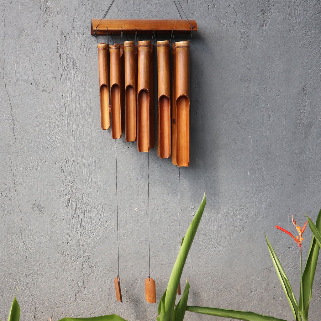 Bamboo Windchime with Natural Finish Featuring 12 Large Tubes
