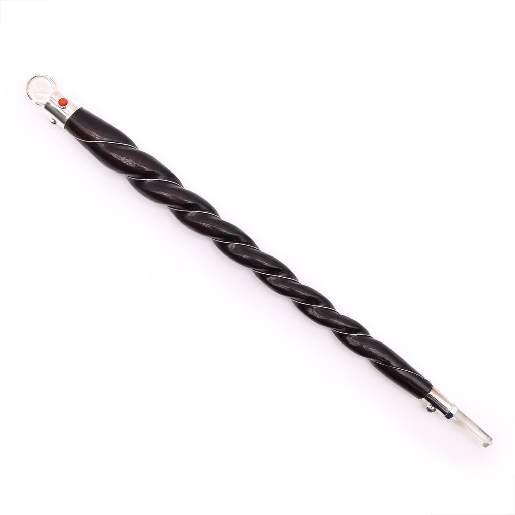 Extra Large Twisted Wood and Rock Quartz Wand for Healing Practices