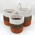 Seagrass Basket Set in Orange Natural and White for Storage