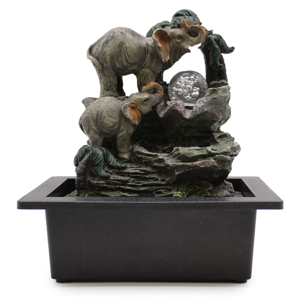 30cm Elephant Family Tabletop Water Feature for Indoor Decor
