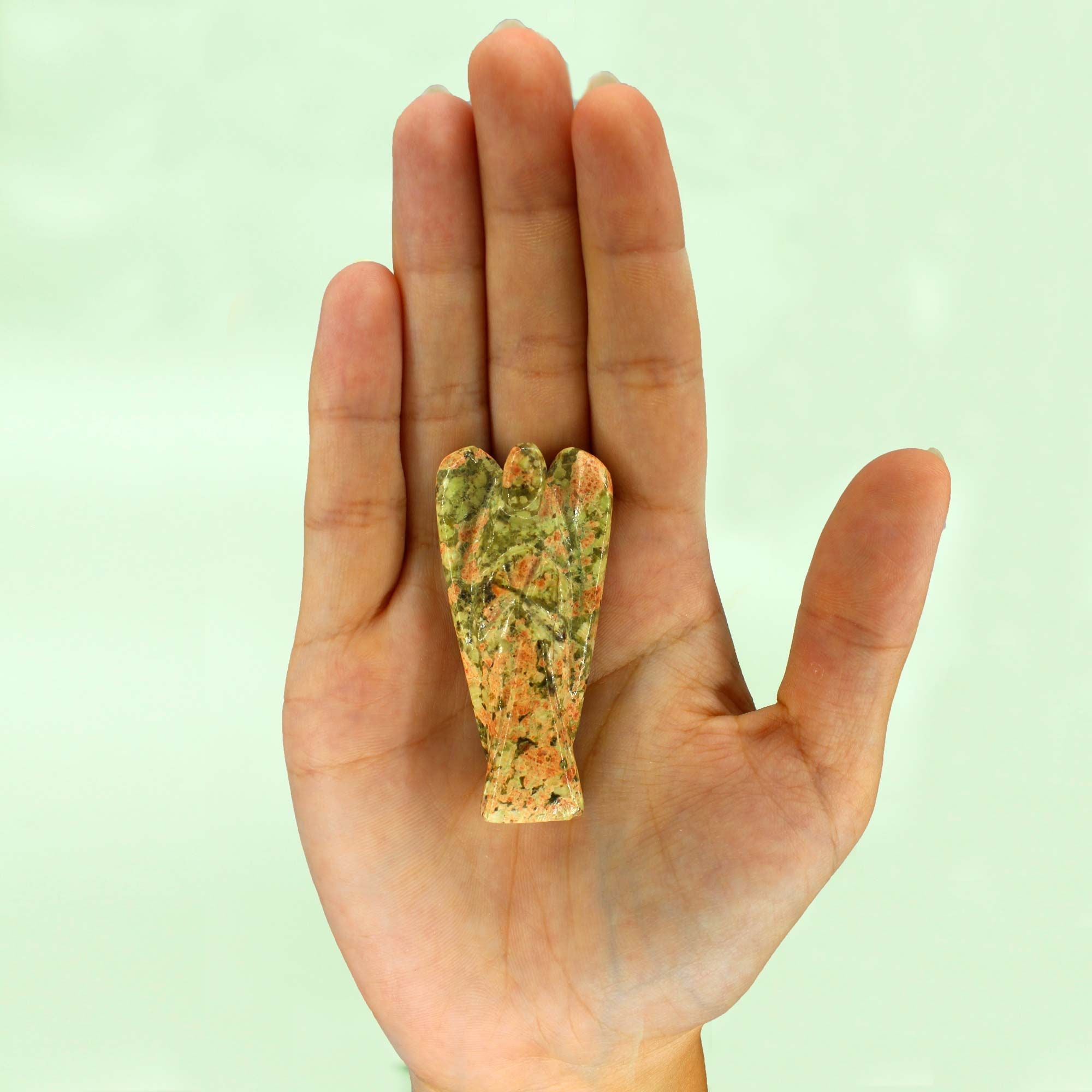 Hand Carved Gemstone Angel Figure in Unakite Design