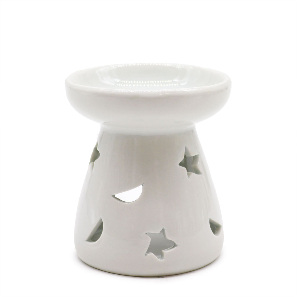 Classic White Oil Burner with Moon and Star Design for Fragrance