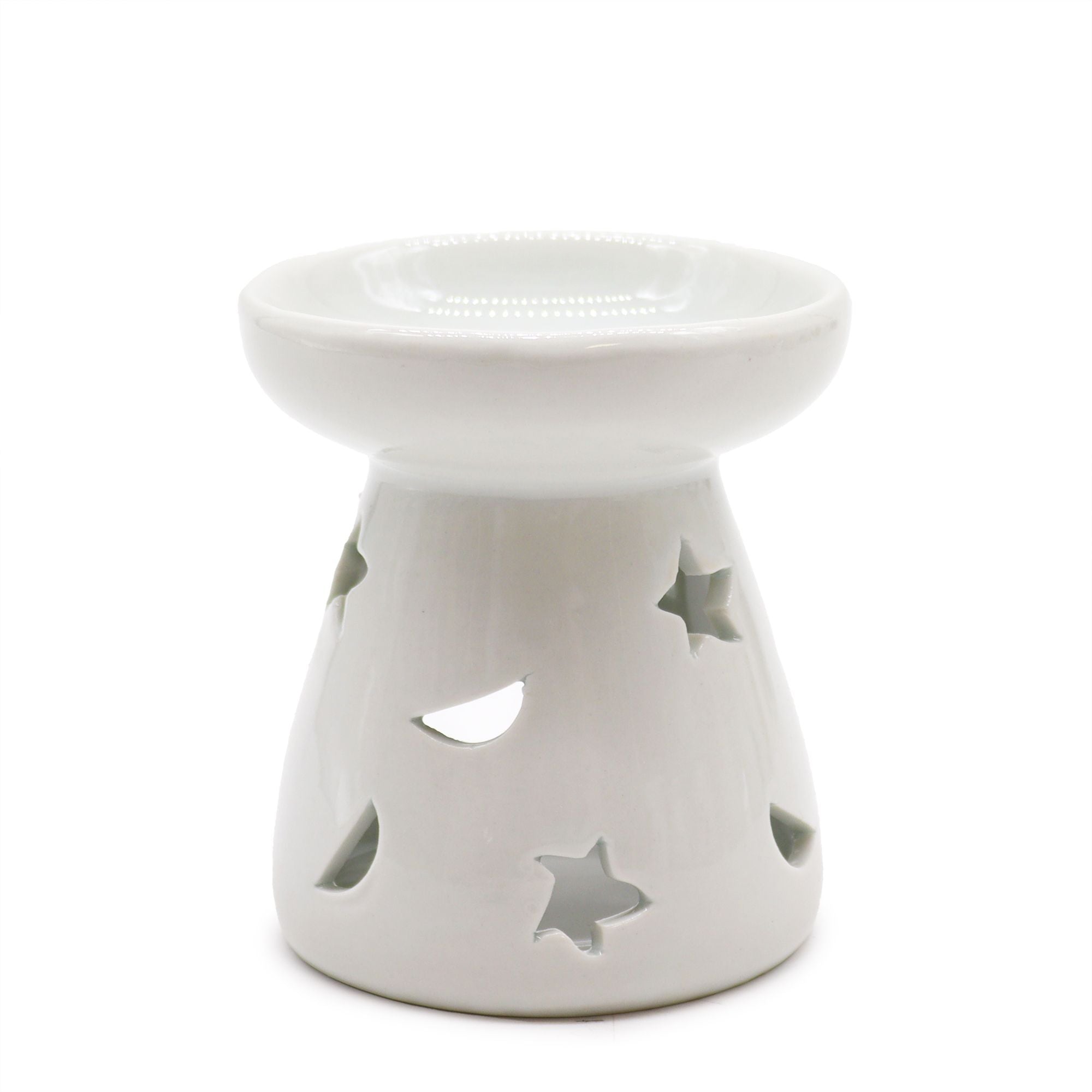 Classic White Oil Burner with Moon and Star Design for Fragrance