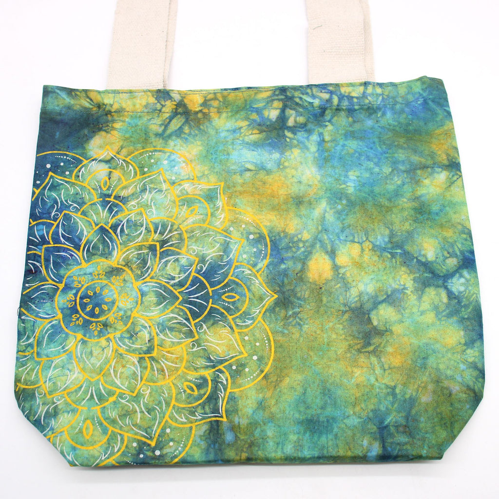 Tye Dye Cotton Bag with Mandala Design in Green and Blue Shades