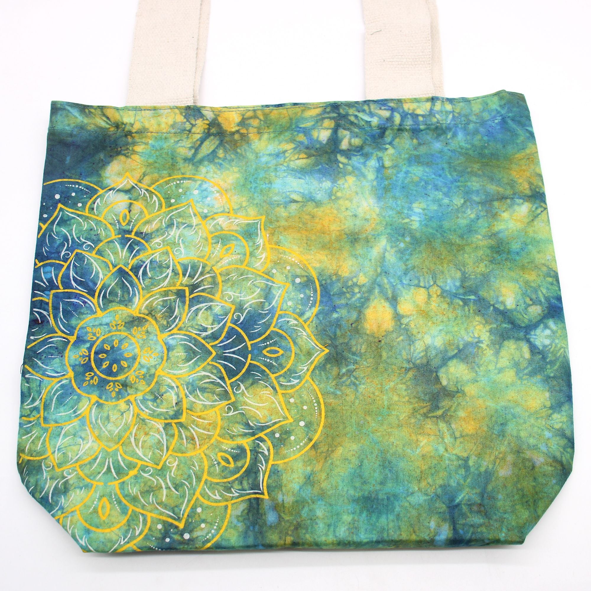 Tye Dye Cotton Bag with Mandala Design in Green and Blue Shades