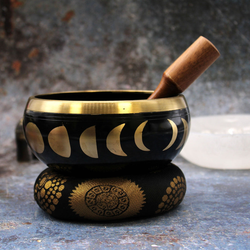 Large Black Moon Phase Singing Bowl Set 14cm for Sound Meditation