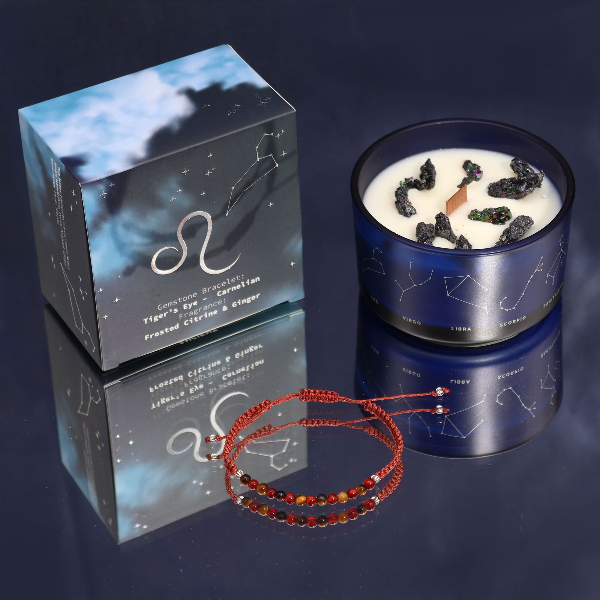 Zodiac Crystal Candle with Gemstone Bracelet for Leo Enthusiasts