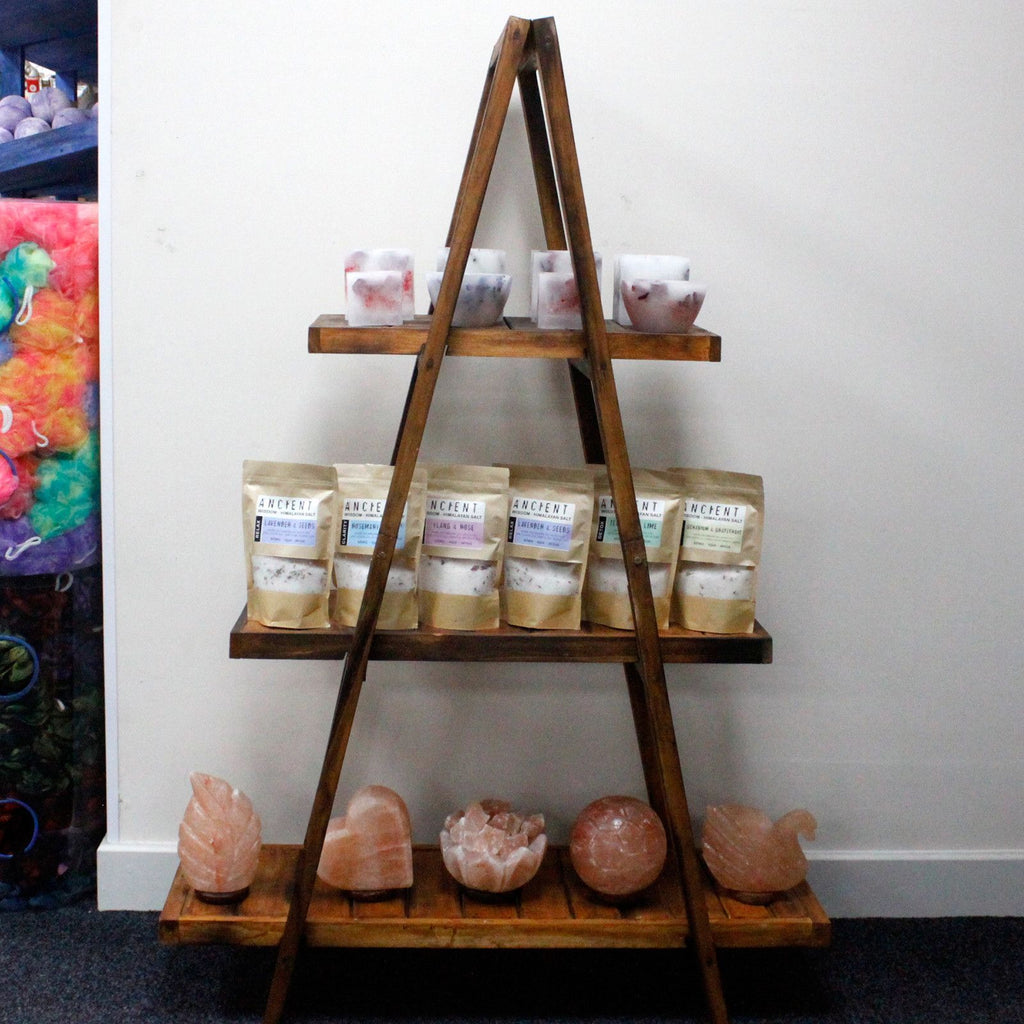 Folding Wooden A Frame Shelf in Brown for Home Storage Solutions