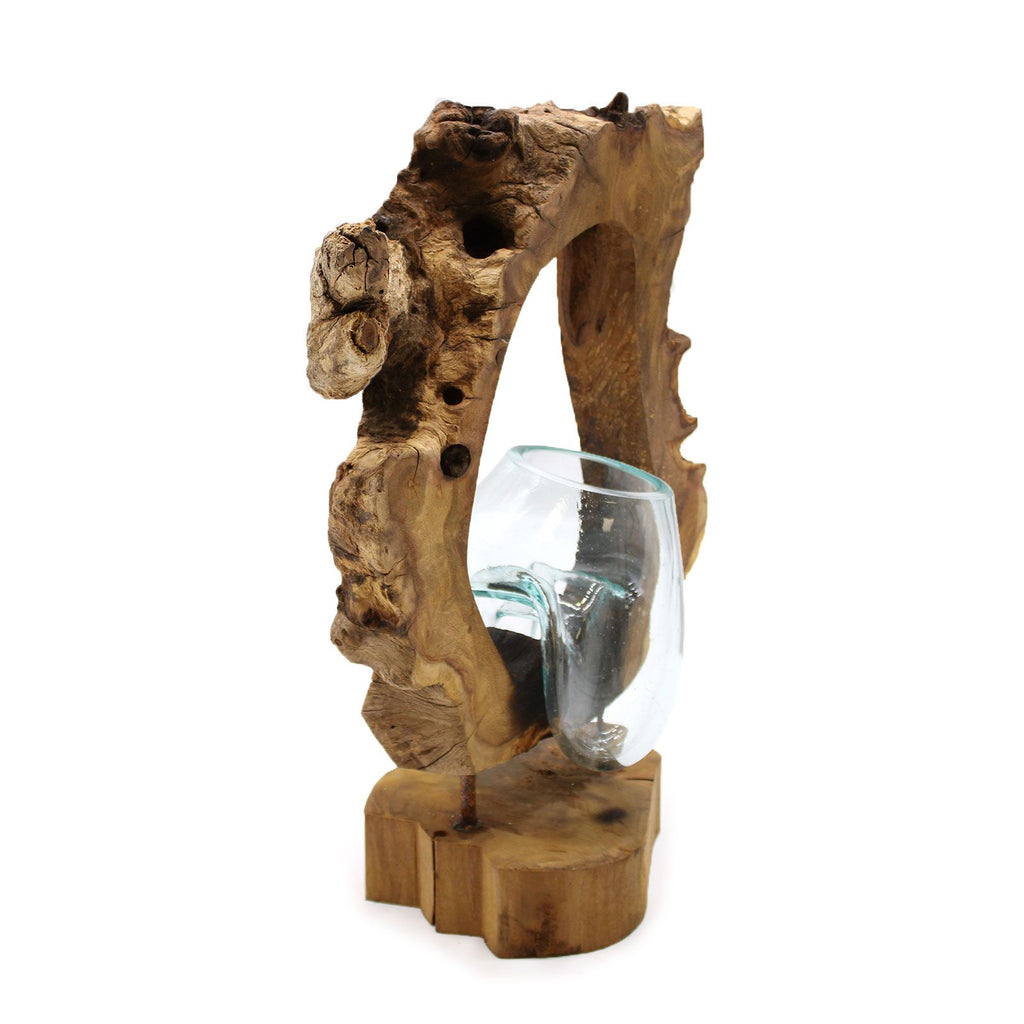 Molton Glass Hanging Art Vase on Wood for Home Decor Display