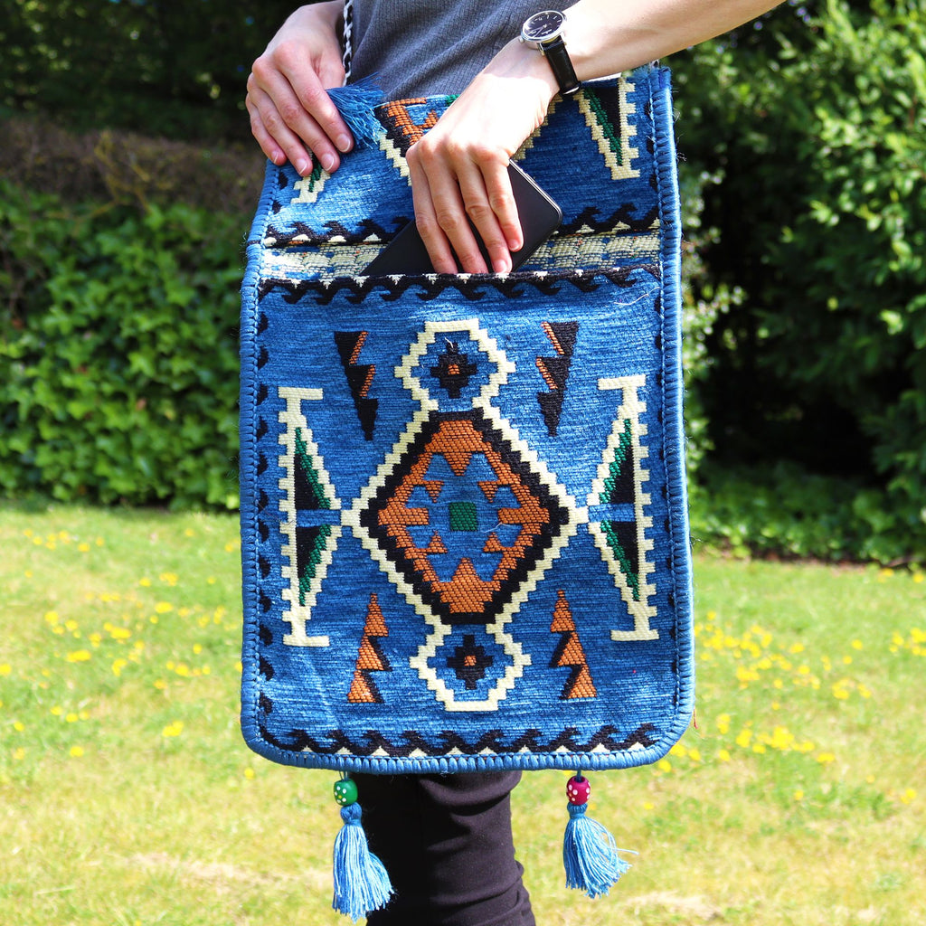 Sky Blue Kilim Messenger Festival Bag for Summer Adventures