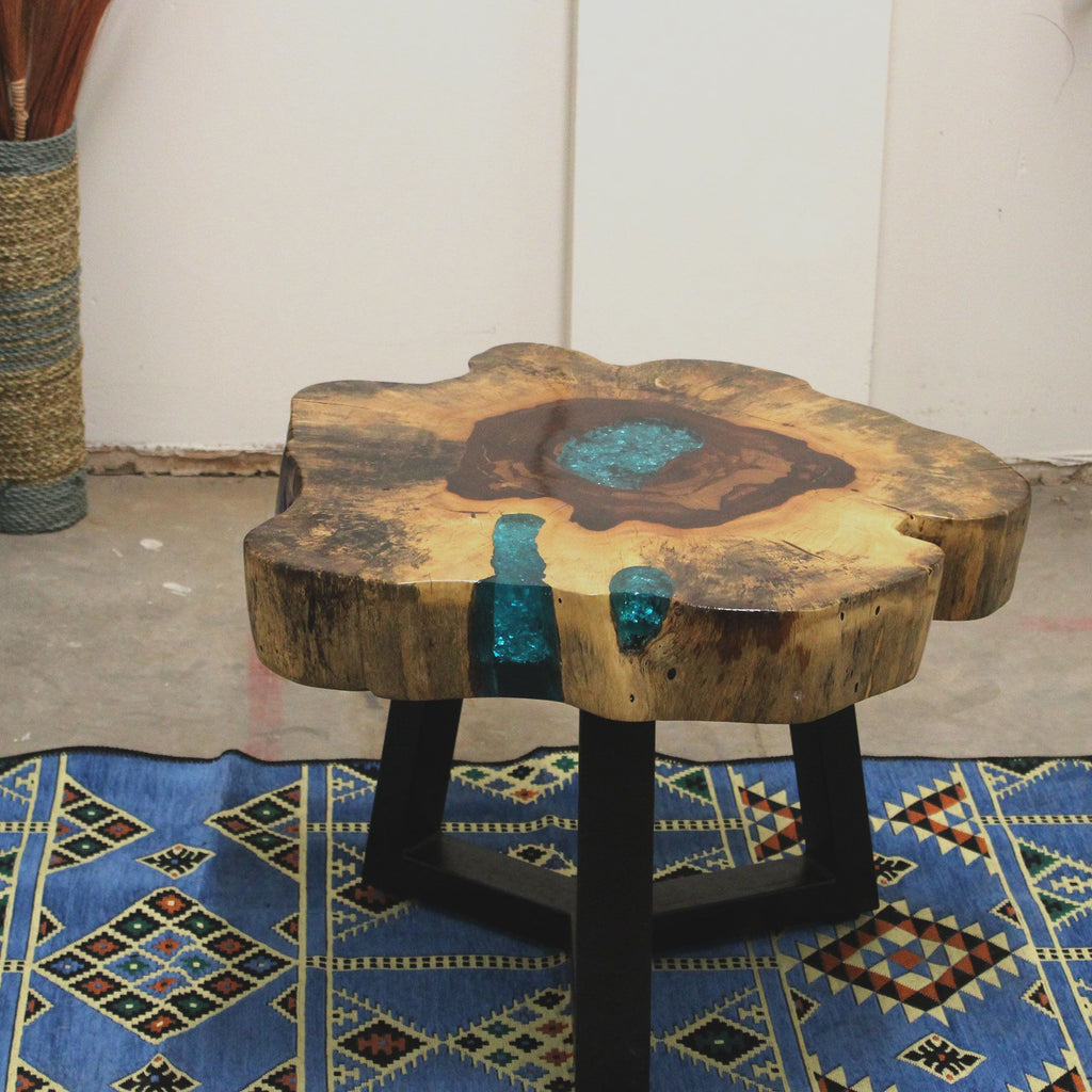 Tamarind and Resin Coffee Table in Aqua for Modern Interiors