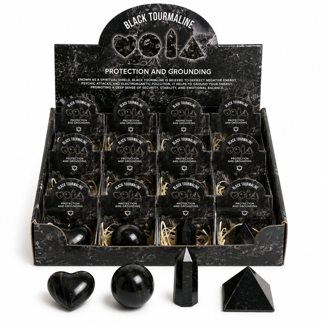 Four Gemstone Shapes Set Featuring Black Tourmaline for Décor