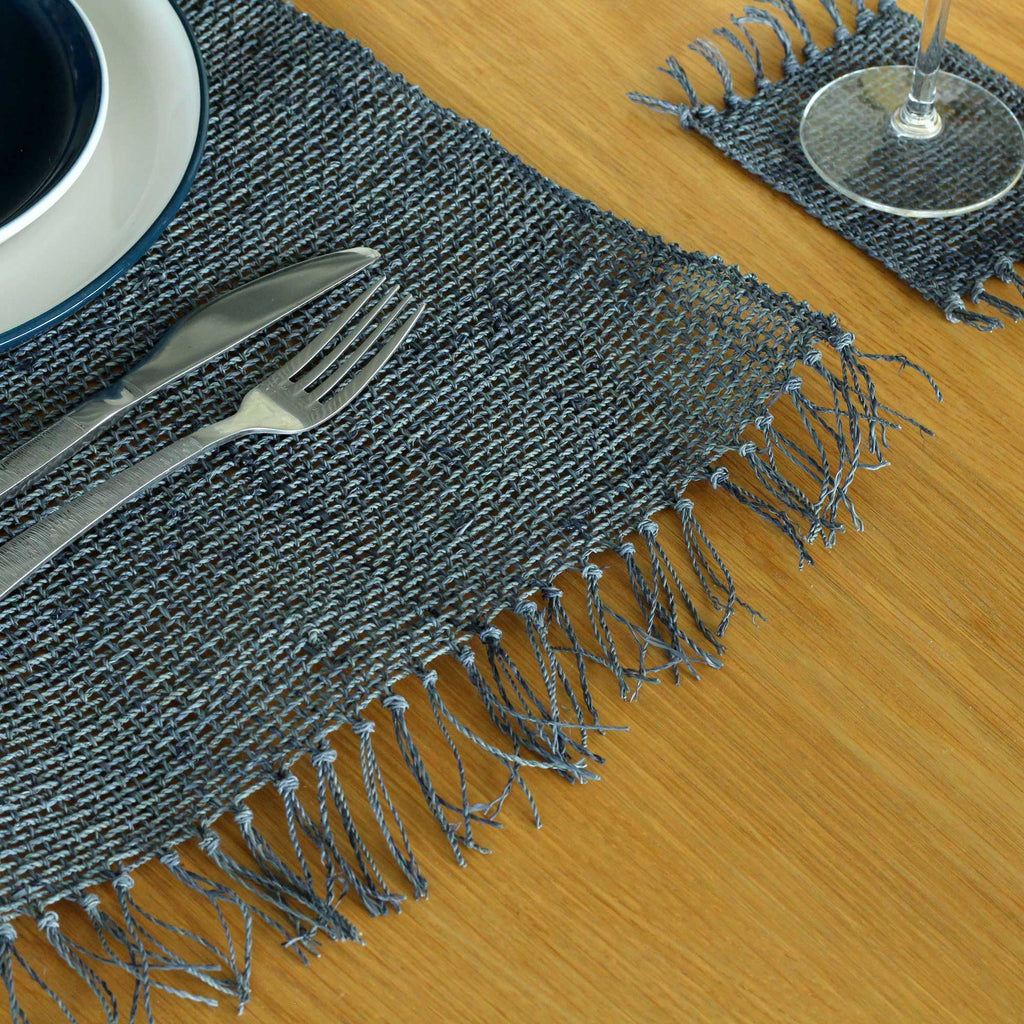 Seagrass Fringe Natural Placemat in Charcoal for Dining Style