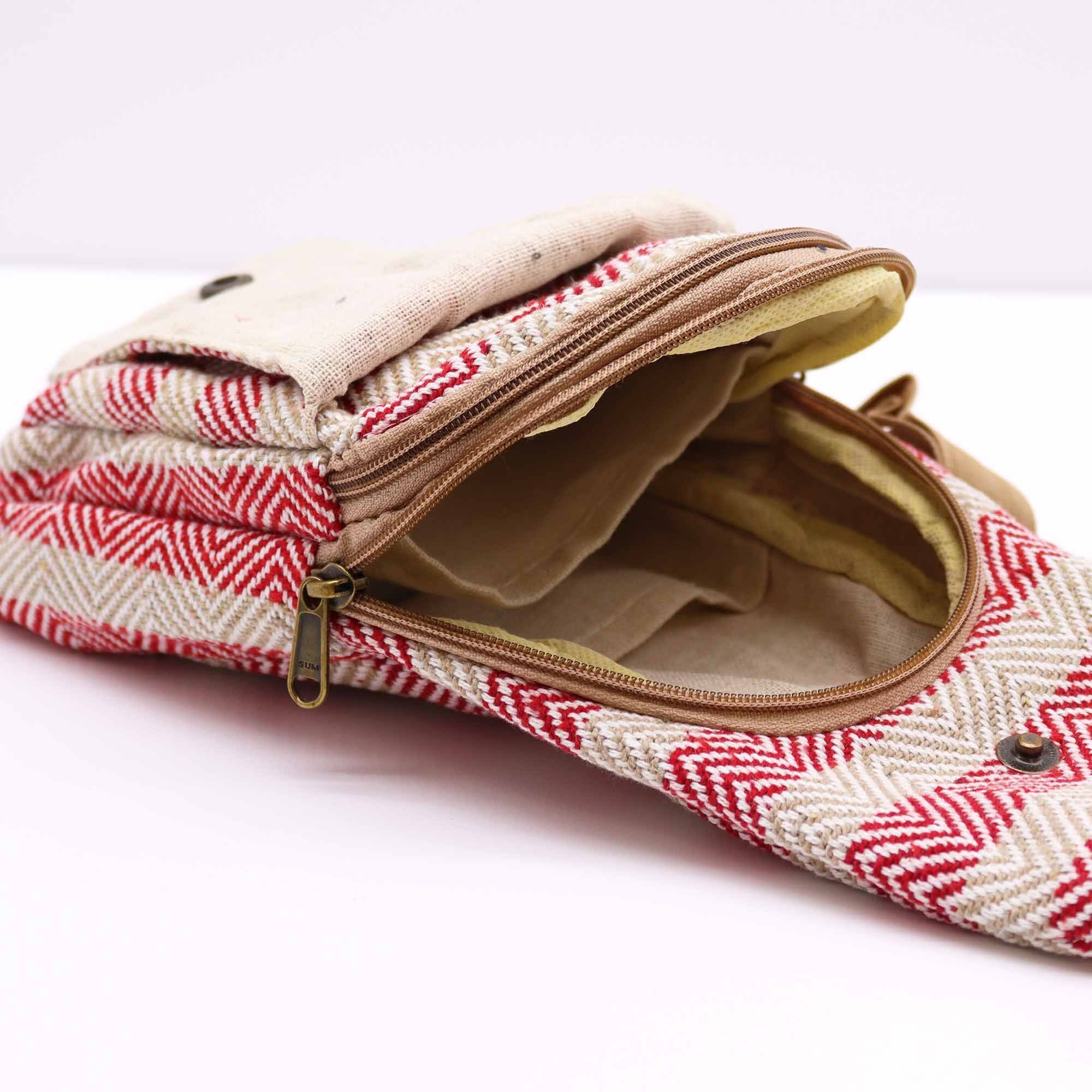 Charming Natural Cotton Body Cross Bag in Tan and Pink Design
