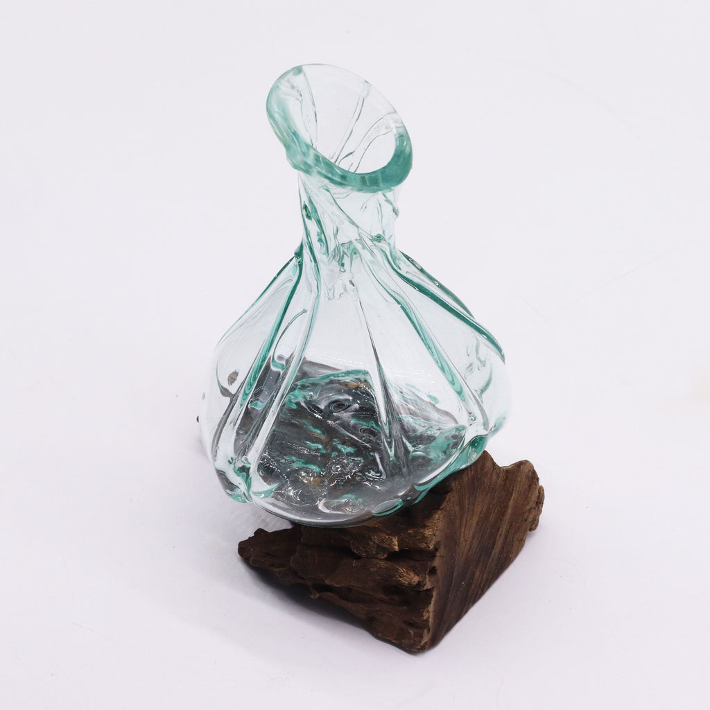 Molten Glass Fancy Mini Decanter on Wood for Stylish Serving