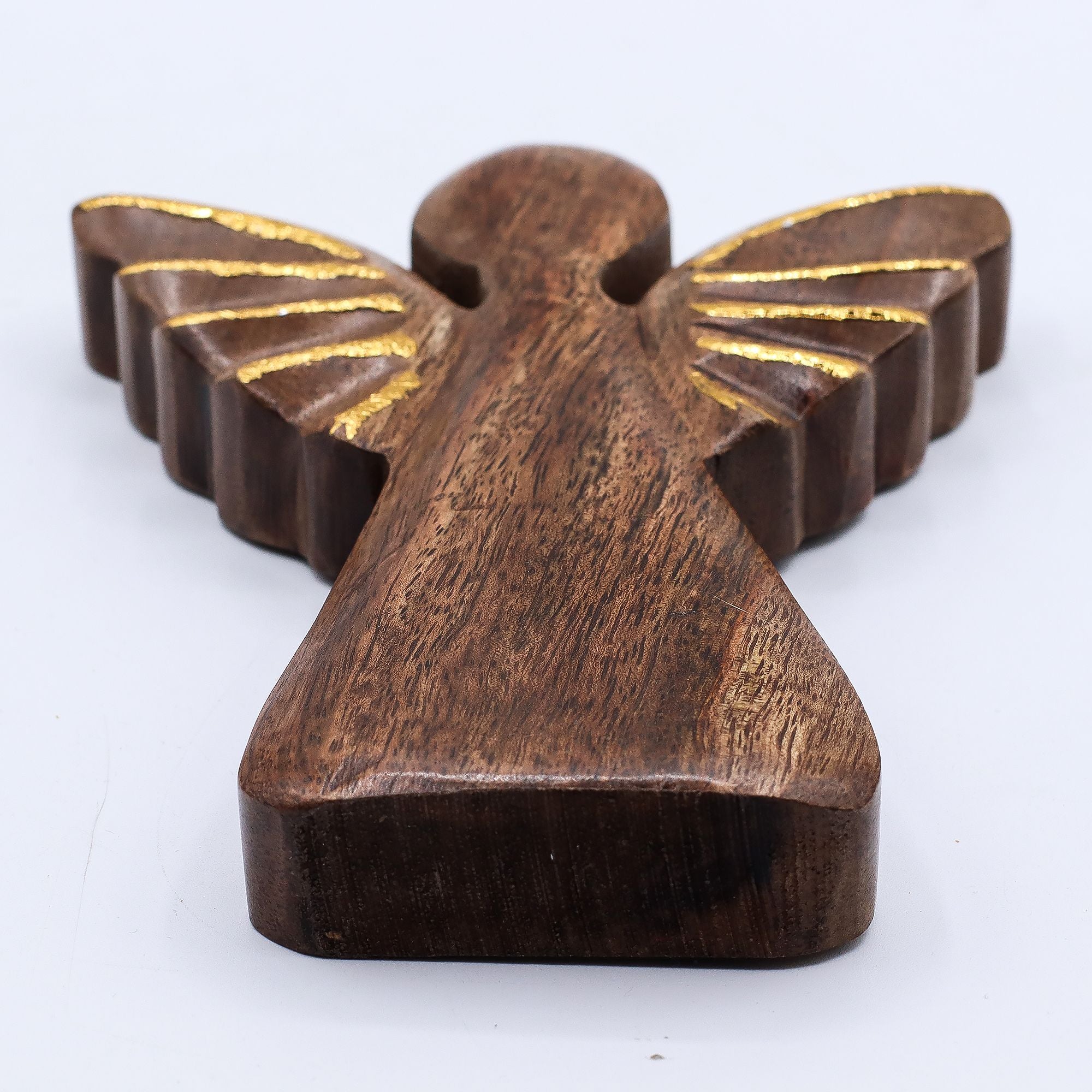 Large Mango Wood Angel with Gold Wings for Home Display Decor